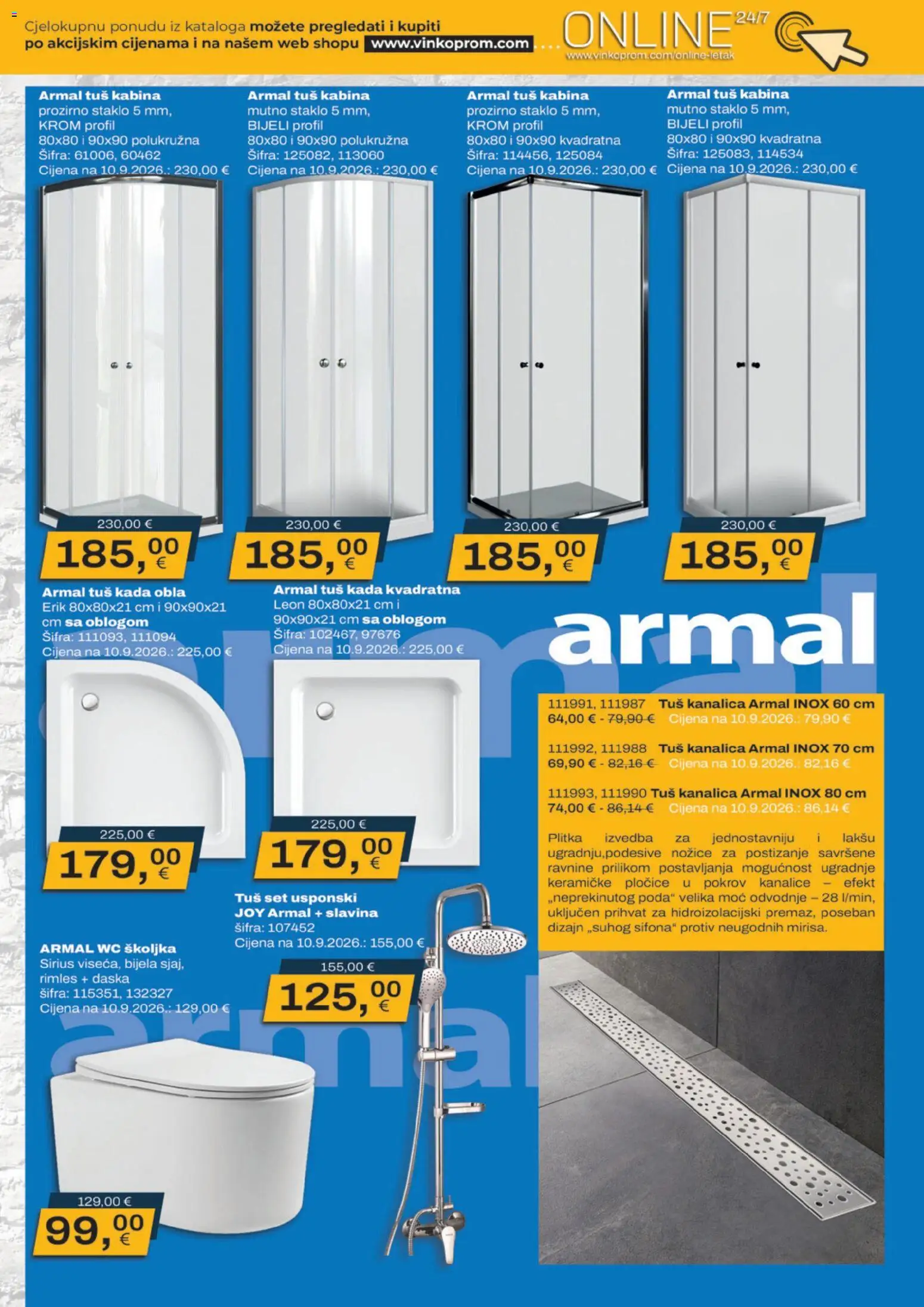 Vinkoprom katalog | vrijedi od 01.10.2026 | Stranica: 11 | Proizvodi: Tuš, Pločice, Tuš set, Wc školjka