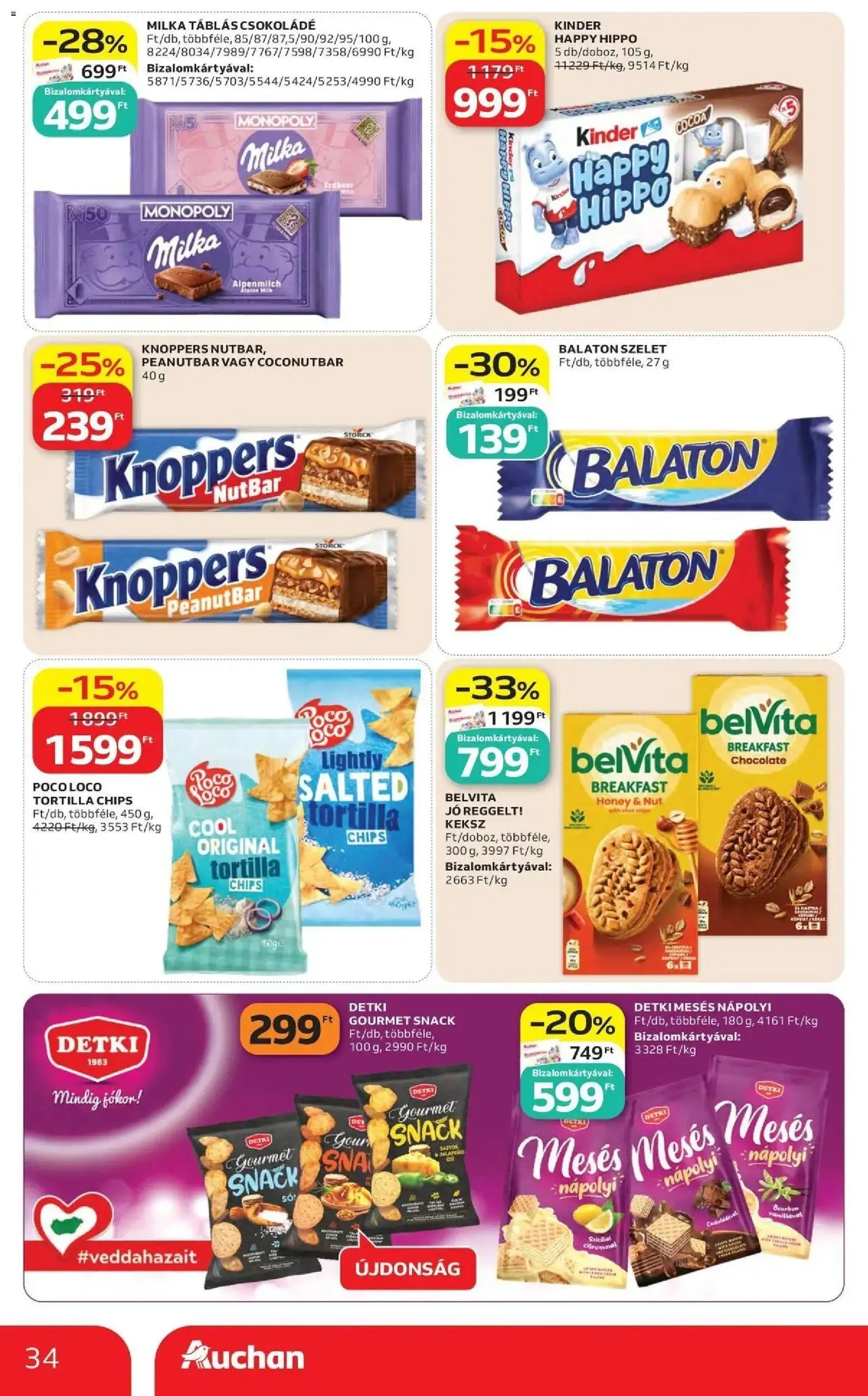 Auchan akciós ujság - amely érvényes a következő dátumtól: 07.05.2026 | Oldal: 34 | Termékek: Chips, Bourbon, Csokoládé, Keksz