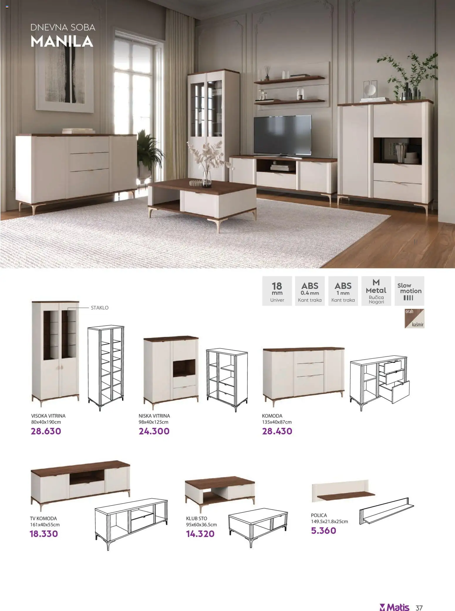 Matis katalog - važi od 01.05.2026 | Strana: 37 | Proizvode: Komoda, Tv komoda, Sto, Orah