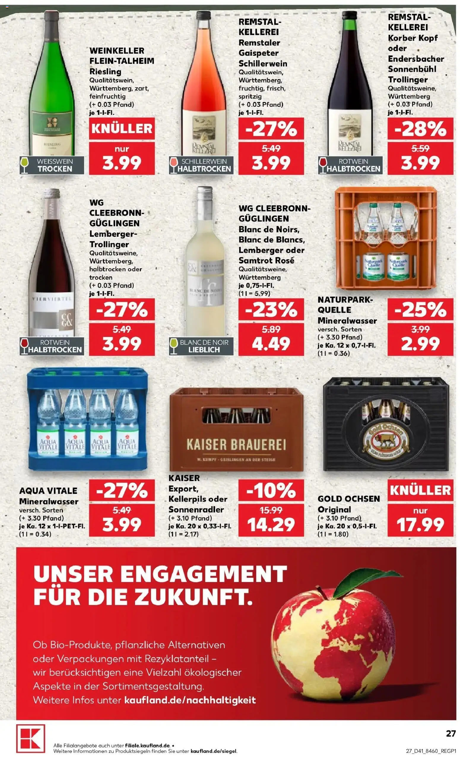 Prospekt Kaufland ab 08.10.2026 » Angebote Online zum Blättern | Seite: 27 | Produkte: Weißwein, Rotwein, Mineralwasser