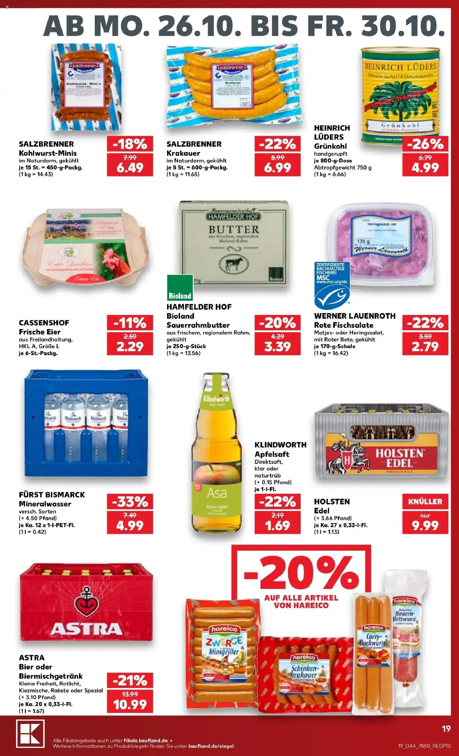 Prospekt Kaufland ab 26.10.2026 » Angebote Online zum Blättern | Seite: 23 | Produkte: Bockwurst, Astra, Apfelsaft, Mineralwasser