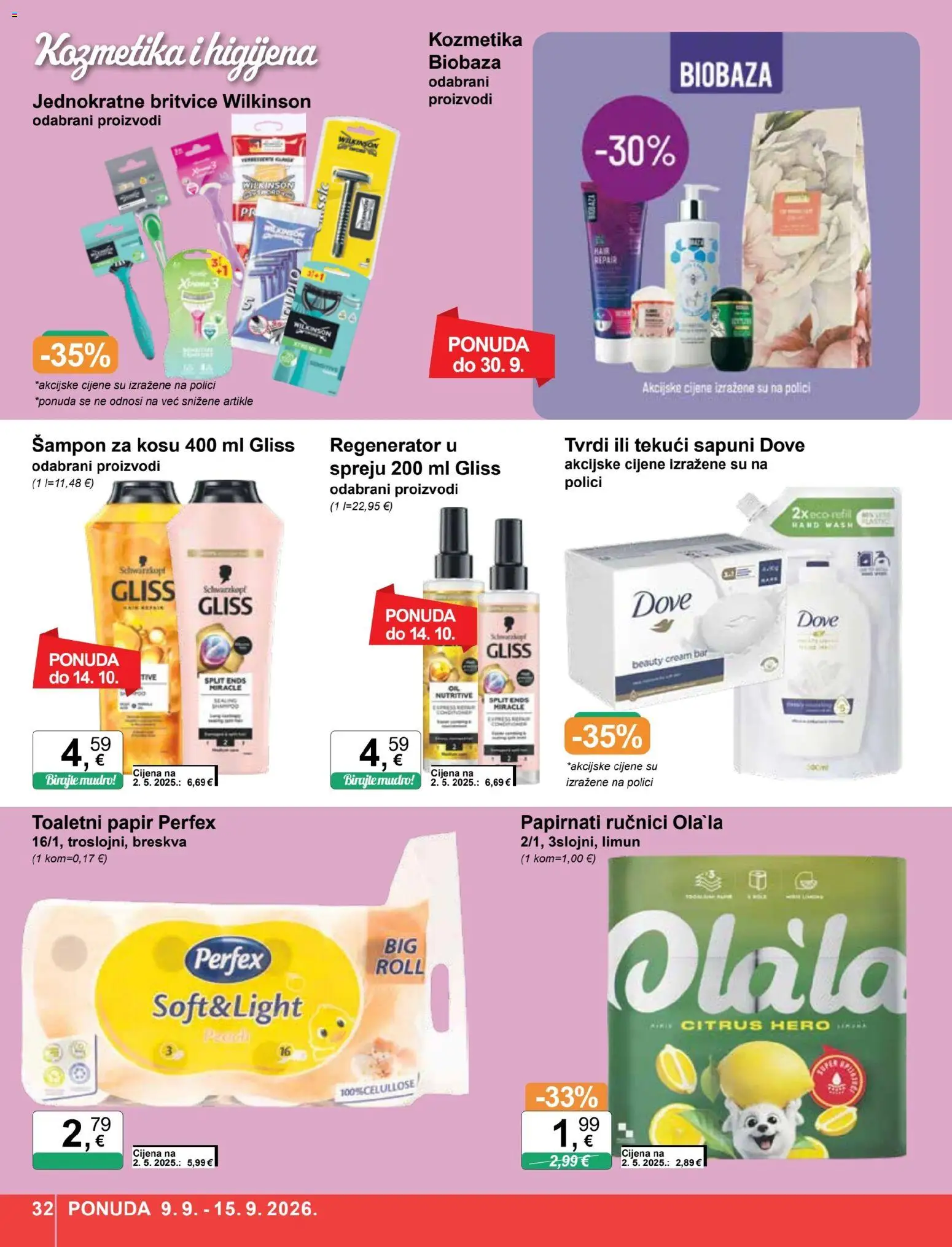KTC katalog | vrijedi od 09.09.2026 | Stranica: 32 | Proizvodi: Šampon, Toaletni papir, Limun, Dove