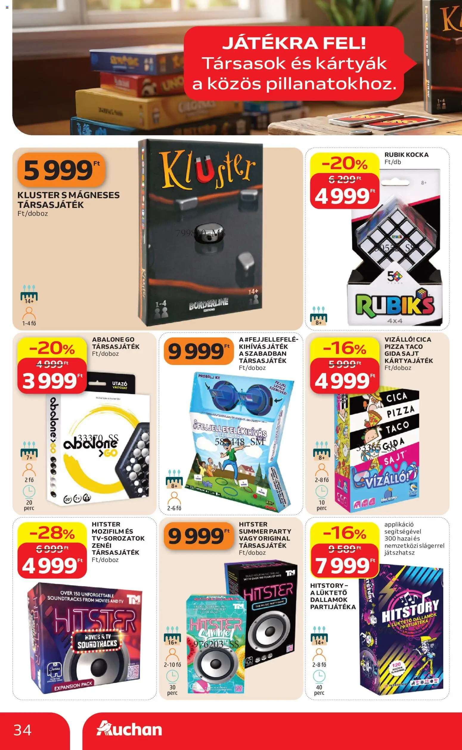 Auchan akciós ujság - amely érvényes a következő dátumtól: 2026.07.09. | Oldal: 34 | Termékek: Puzzle, Játék, Sajt, Társasjáték