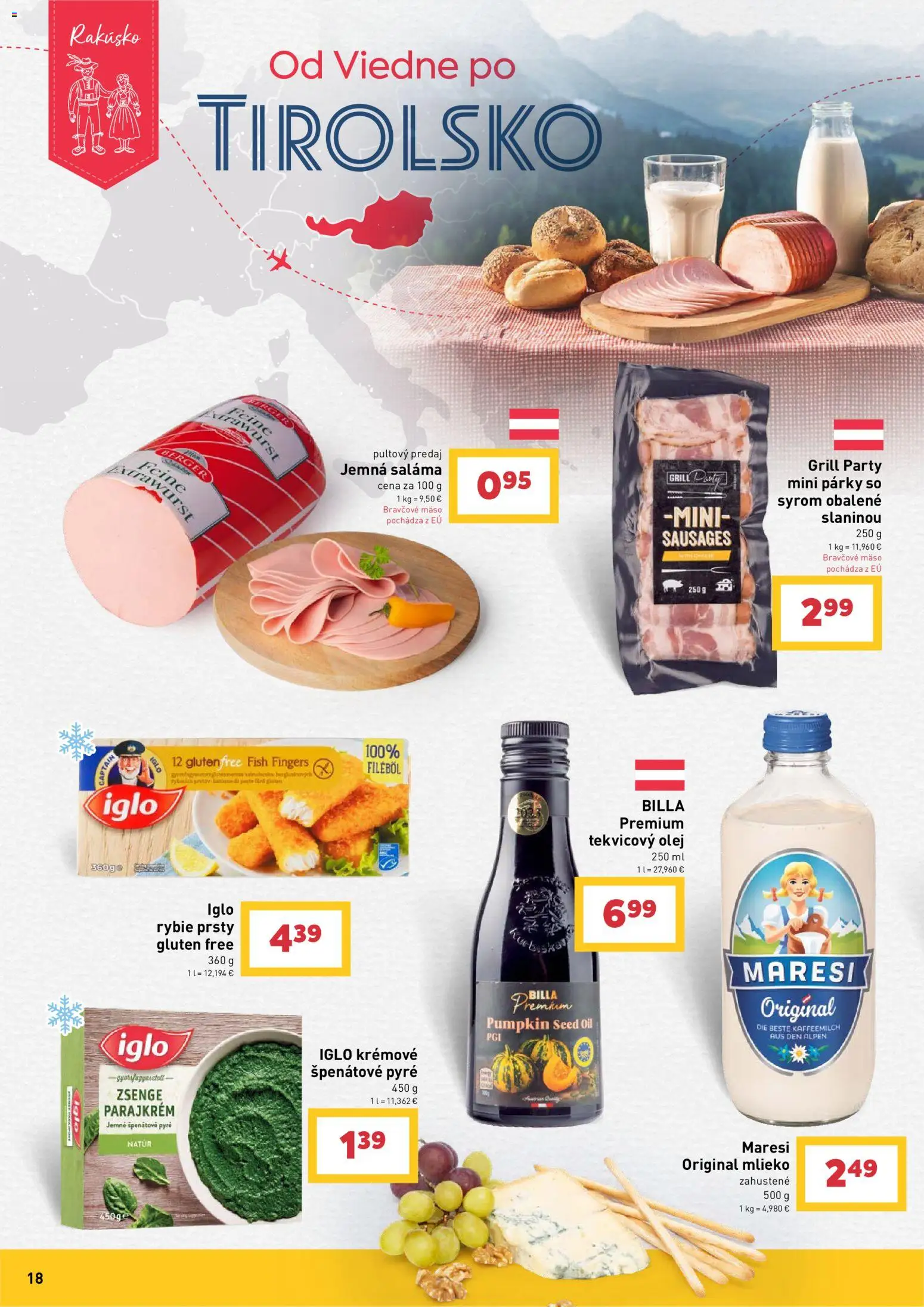 Nové Billa akcie – leták je platný od 29.07.2026 | Strana: 18 | Produkty: Mlieko, Saláma, Bravčové mäso, Párky