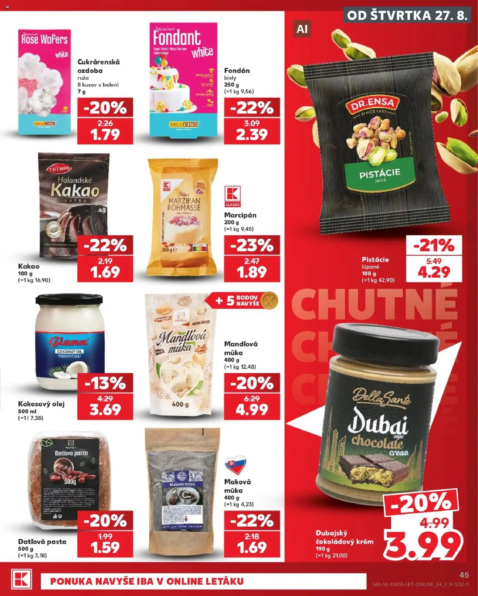Nové Kaufland akcie – leták je platný od 27.08.2026 | Strana: 45 | Produkty: Kokosový olej, Datlová pasta, Krém, Múka