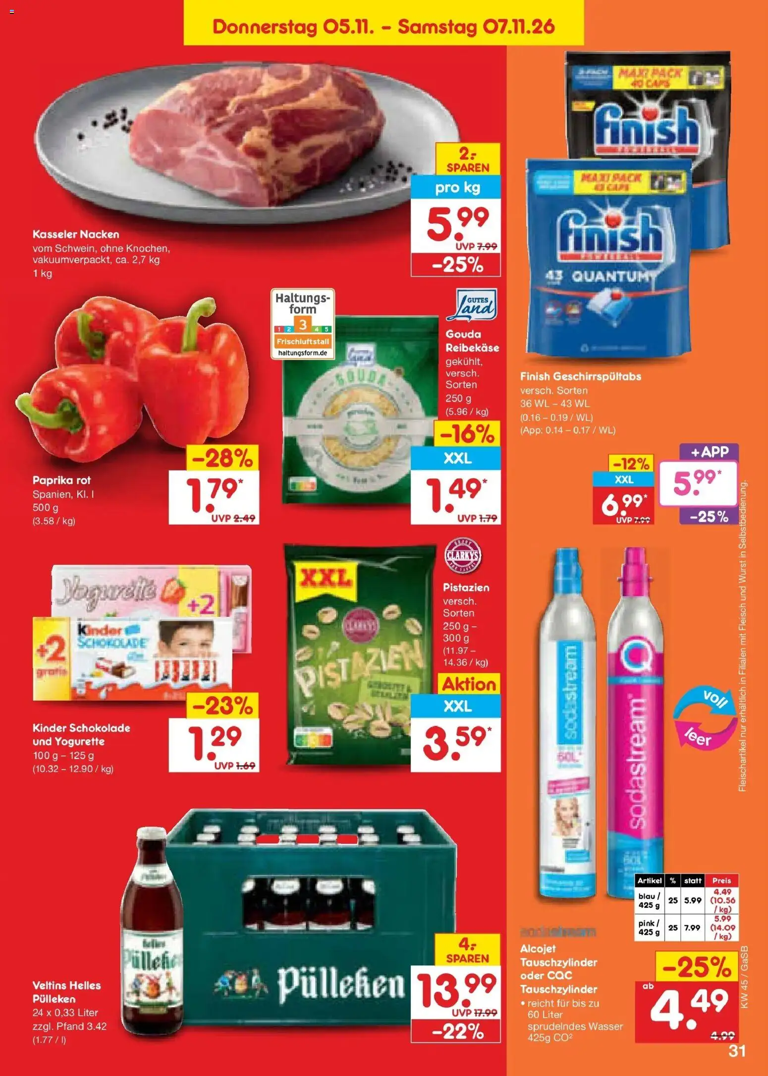 Netto Marken-Discount Prospekt Oldenburg – gültig ab 02.11.2026 | Seite: 47 | Produkte: Paprika rot, Wurst, Reibekase, Veltins