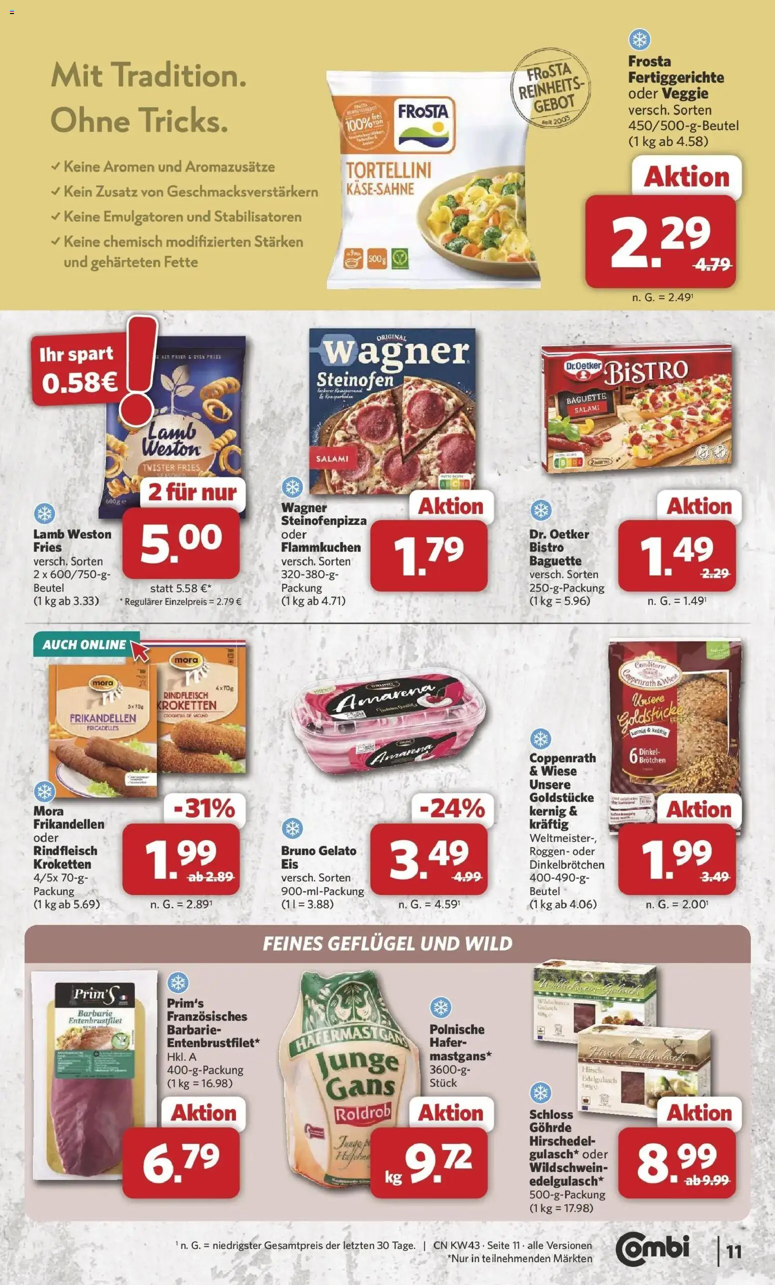 Combi Prospekt Borchen (ab 19.10.2026) zum Blättern | Seite: 11 | Produkte: Baguette, Frosta, Salami, Rindfleisch