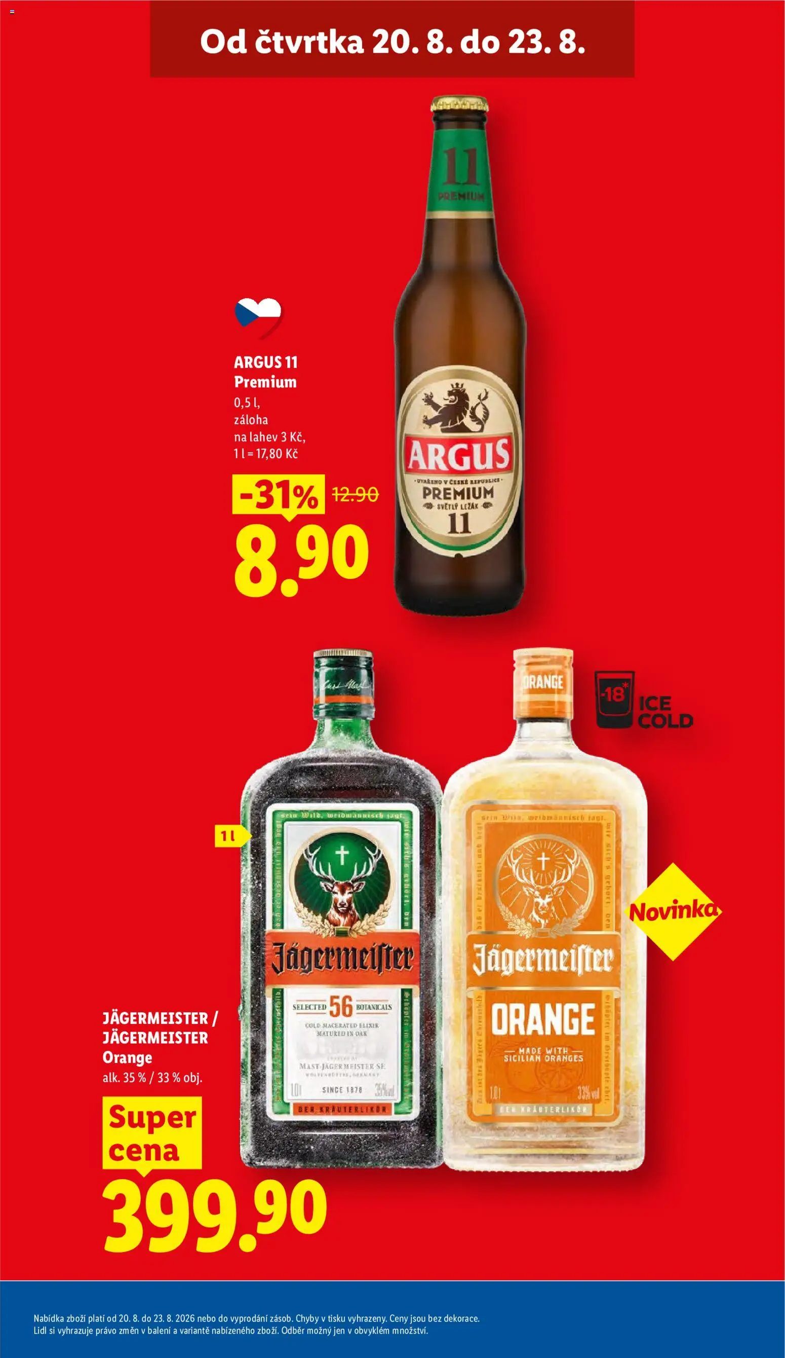 Lidl leták od 20.08.2026 | Strana: 9 | Produkty: Argus, Jäger, Jägermeister Orange, Láhev