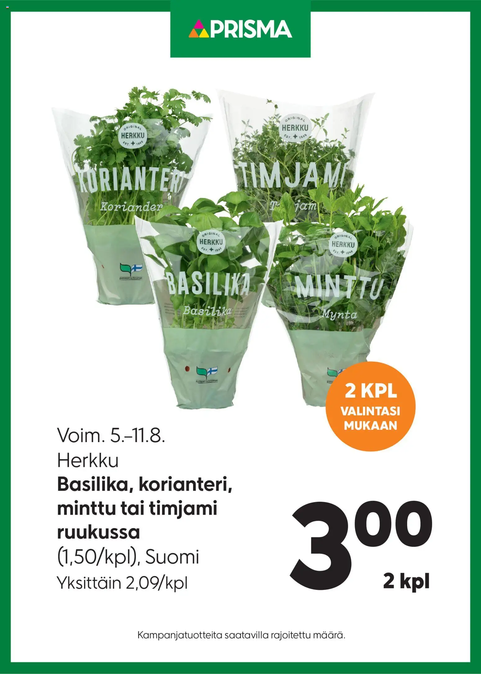 Prisma tarjoukset Herkku yrtit – voimassa 05/08/2026 alkaen | Sivu: 1