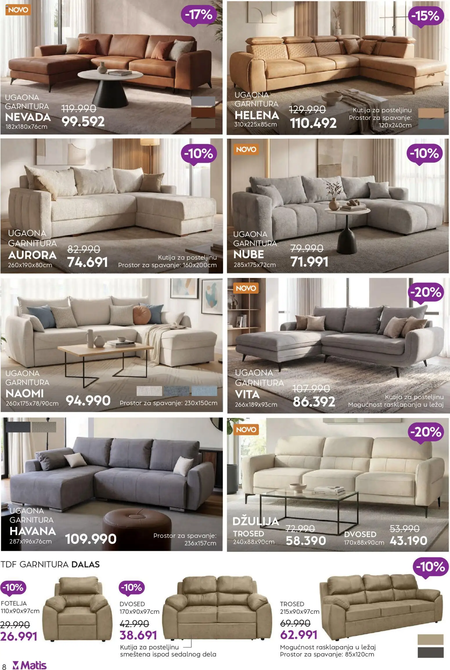 Matis katalog - važi od 01.07.2026 | Strana: 8 | Proizvode: Fotelja, Kutija, Trosed, Ugaona garnitura