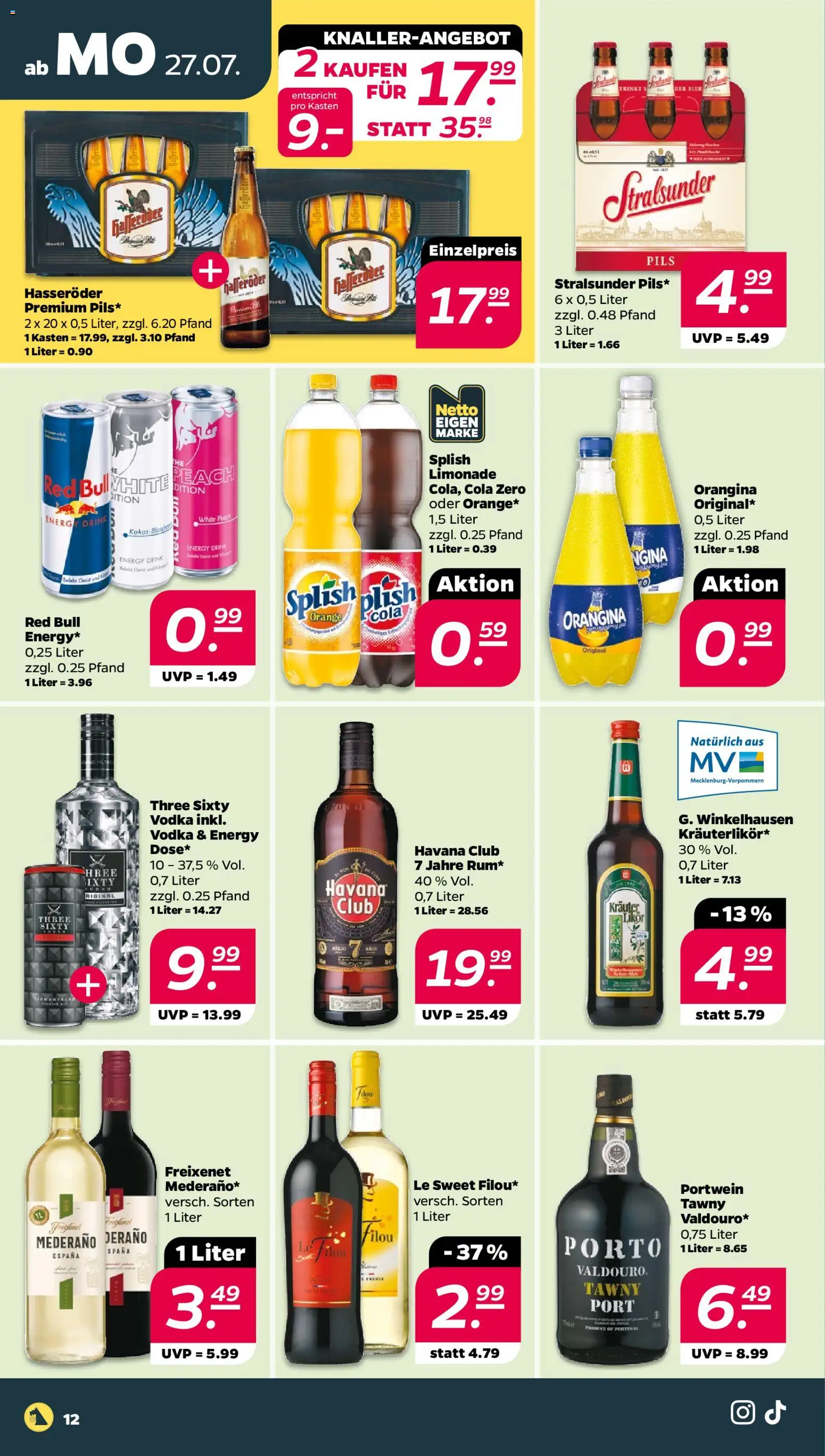 Netto Prospekt – gültig ab 27.07.2026 | Seite: 12 | Produkte: Havana club, Red bull, Energy, Vodka