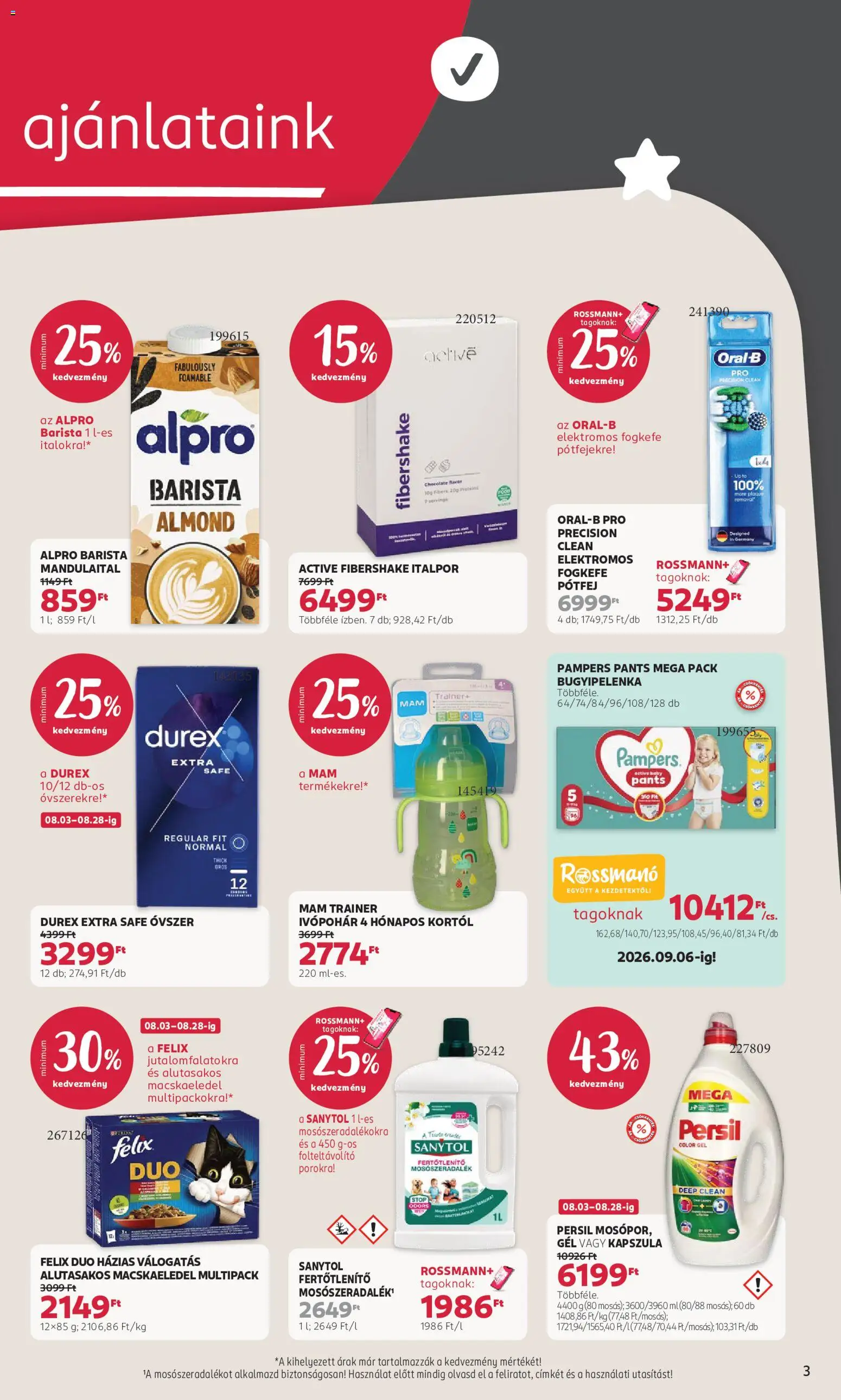 Rossmann akciós ujság - amely érvényes a következő dátumtól: 2026.08.03. | Oldal: 3 | Termékek: Mandulaital, Alpro, Macskaeledel, Folteltávolító