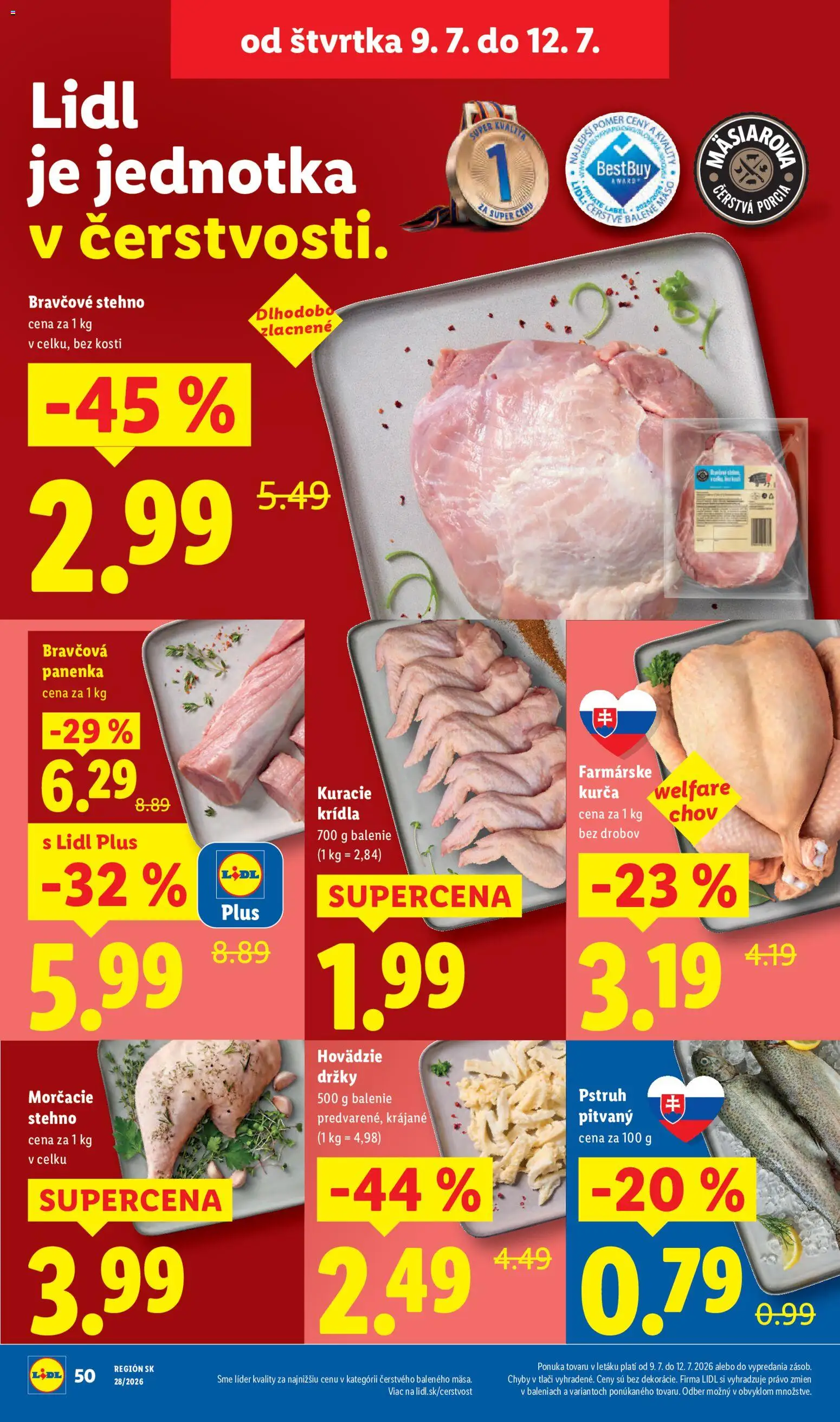 Nové Lidl akcie – leták je platný od 06.07.2026 | Strana: 70 | Produkty: Pstruh, Bravčová panenka, Bravčové stehno, Kuracie krídla
