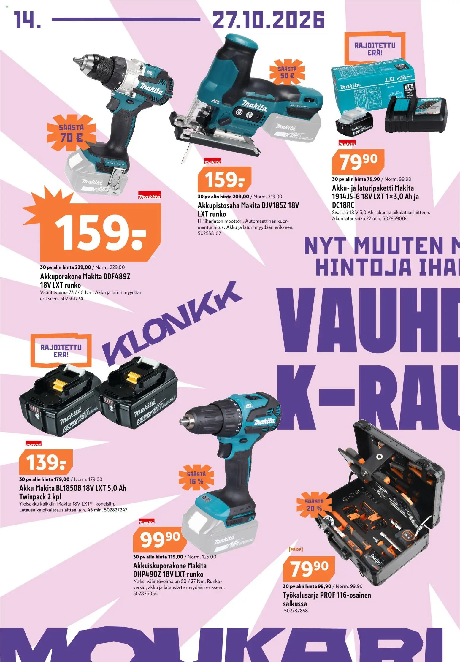 K-Rauta tarjoukset – voimassa 14/10/2026 alkaen | Sivu: 4 | Tuotteet: Akku, Laturi