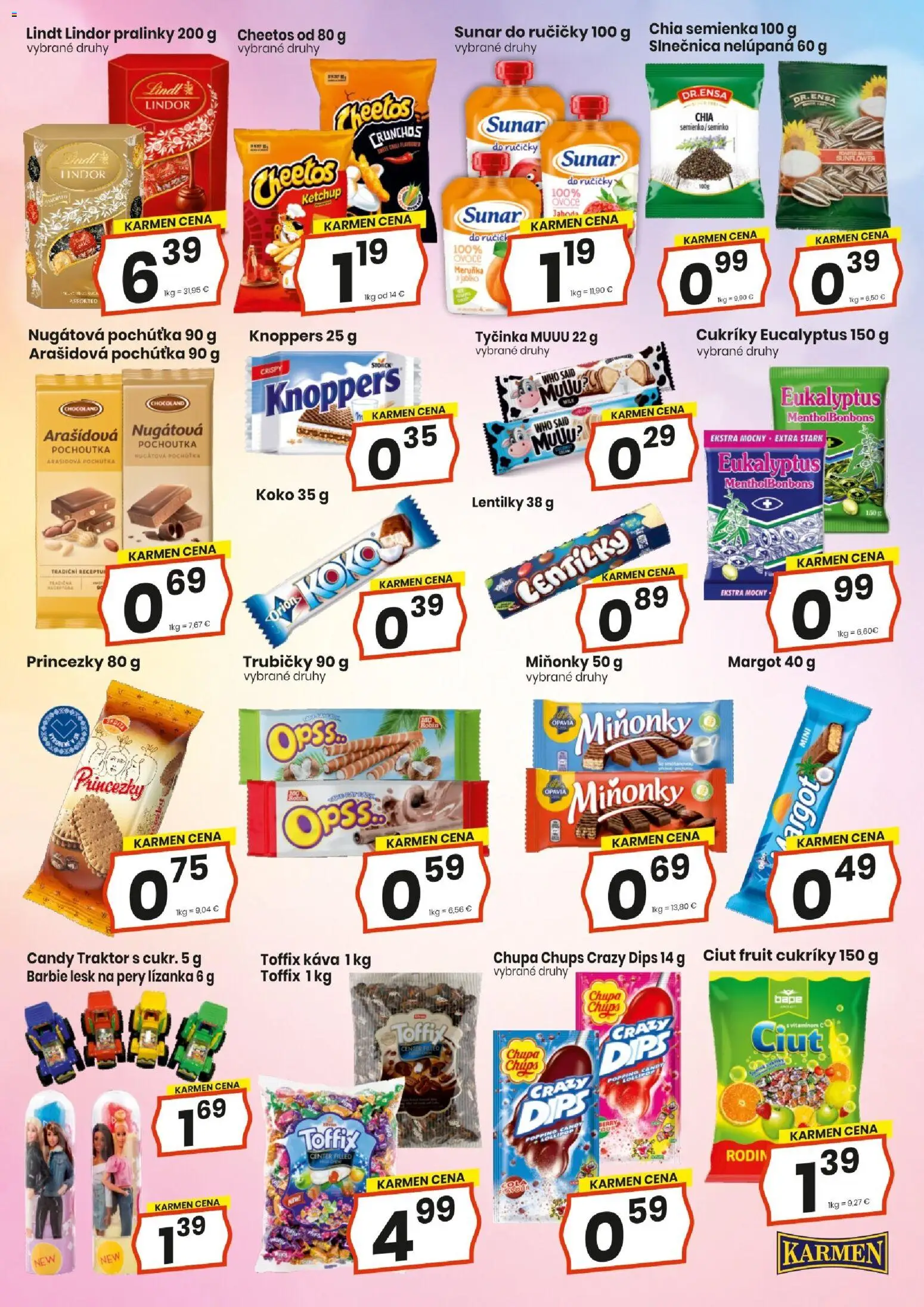 Nové KARMEN CBA akcie – leták je platný od 20.08.2026 | Strana: 11 | Produkty: Káva, Lindt, Sunar, Trubičky