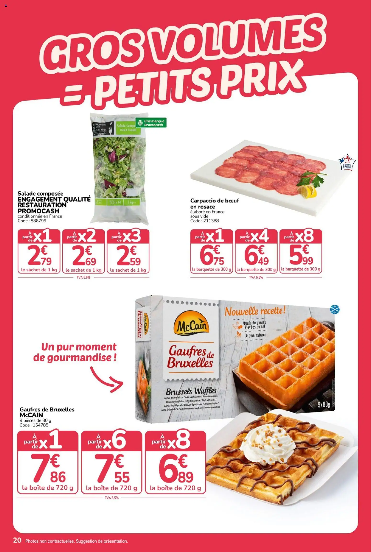 {H1} | Page: 20 | Produits: Salade, Carpaccio de bœuf, Œufs, Gaufres