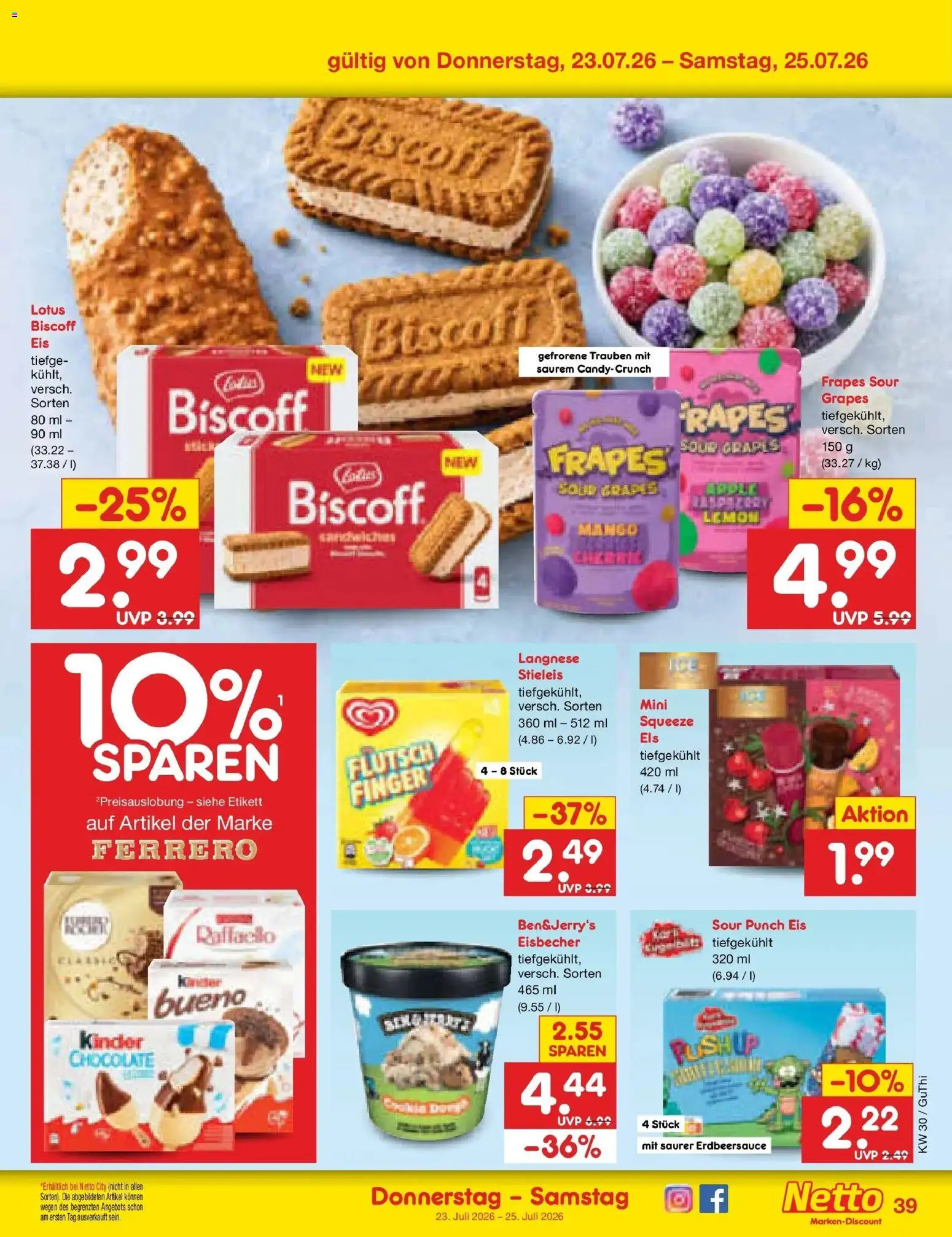 Netto Marken-Discount Prospekt Augustusburg – gültig ab 20.07.2026 | Seite: 63 | Produkte: Raffaello, Langnese, Trauben, Eis