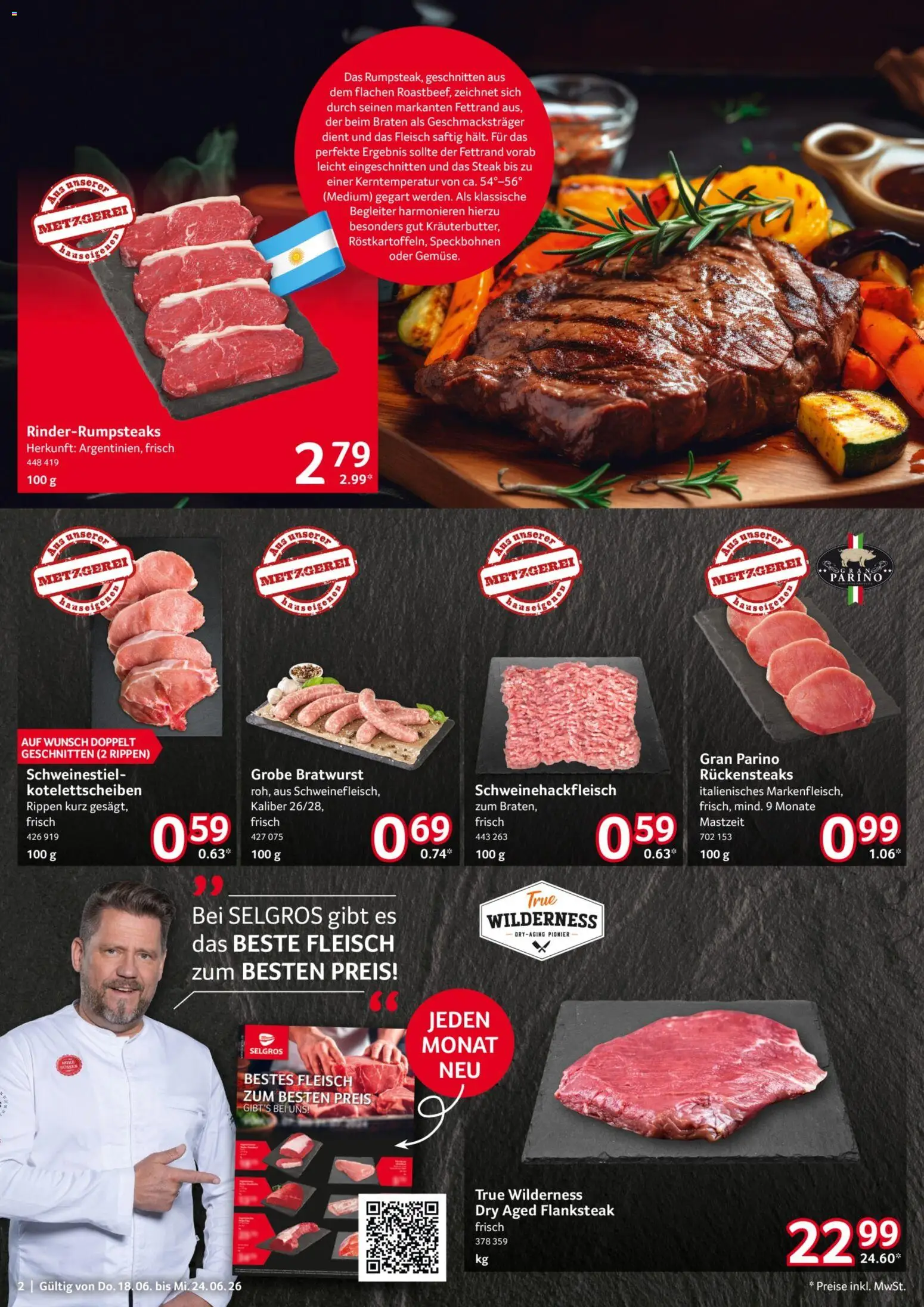 Selgros Prospekt – gültig ab 18.06.2026 | Seite: 2 | Produkte: Bratwurst, Steak, Fleisch