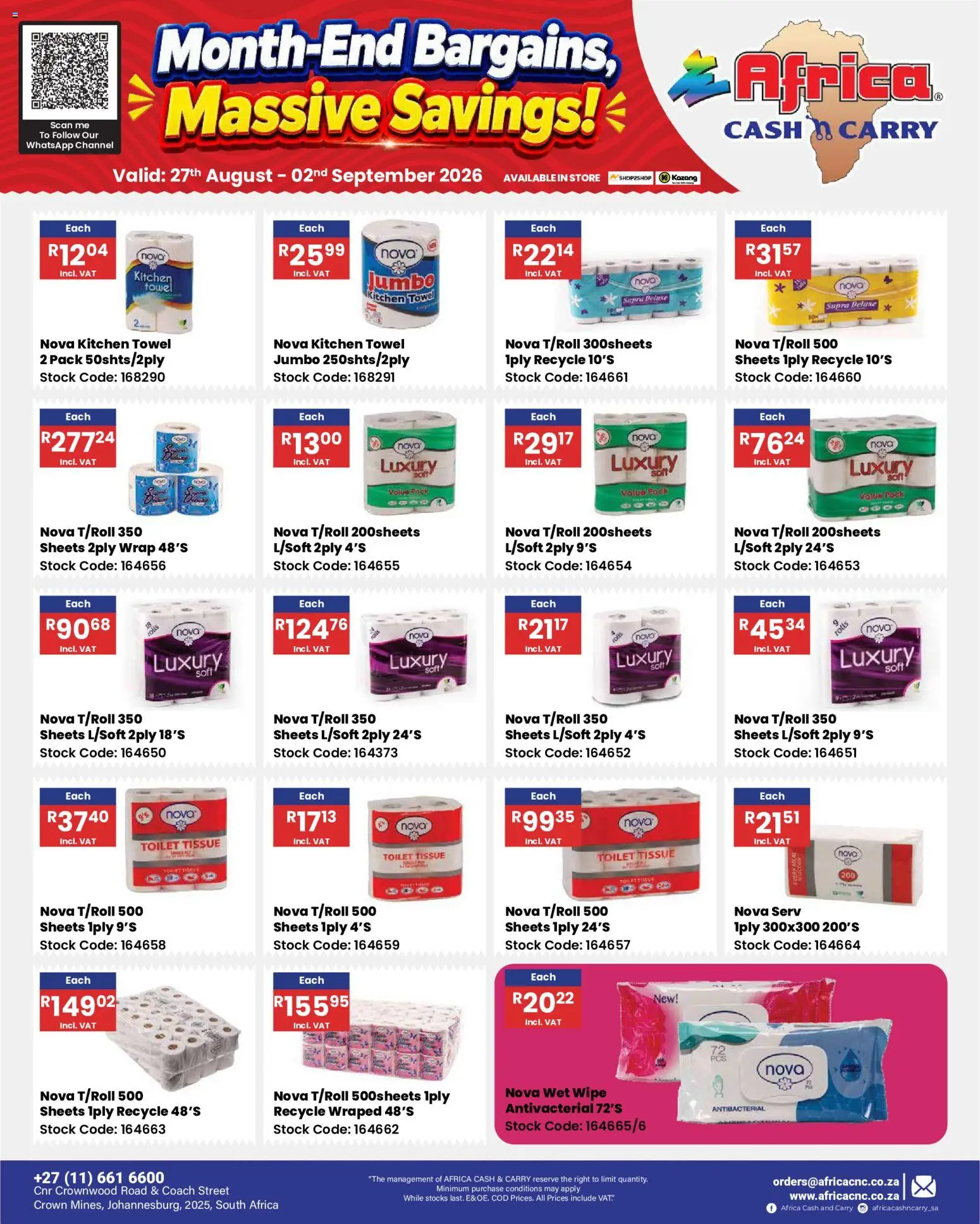 New Africa Cash & Carry catalogue – valid from 27/08/2026 | Page: 66 | Products: Toilet, Towel, Stock