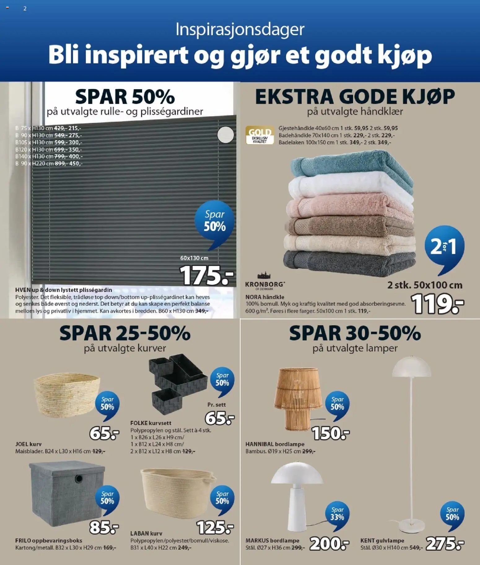 {H1} | Side: 2 | Produkter: Håndklær, Plissègardiner, Kurv, Bordlampe