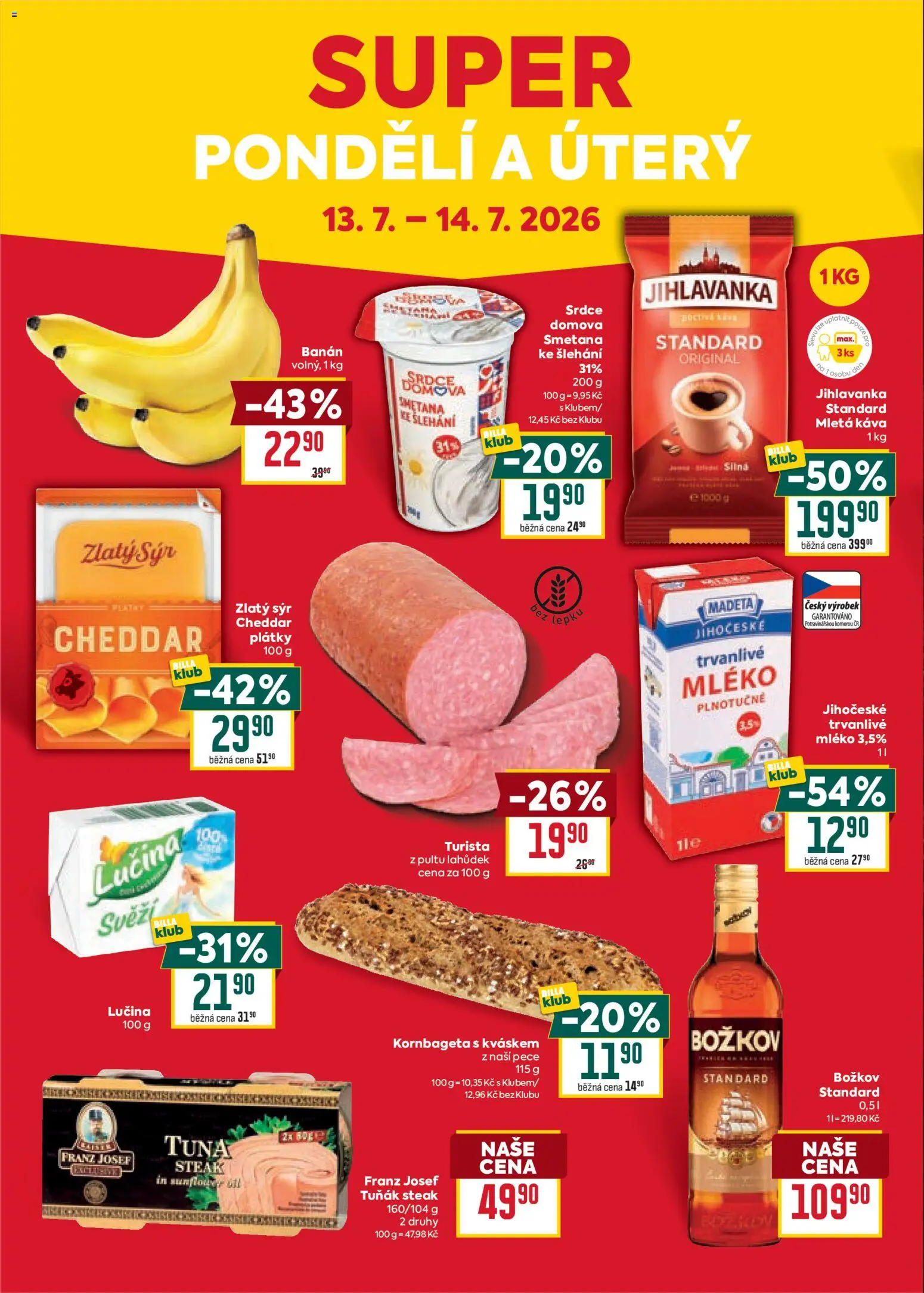 Billa Velký leták od 08.07.2026 | Strana: 32 | Produkty: Tuňák, Mléko, Banán, Cheddar