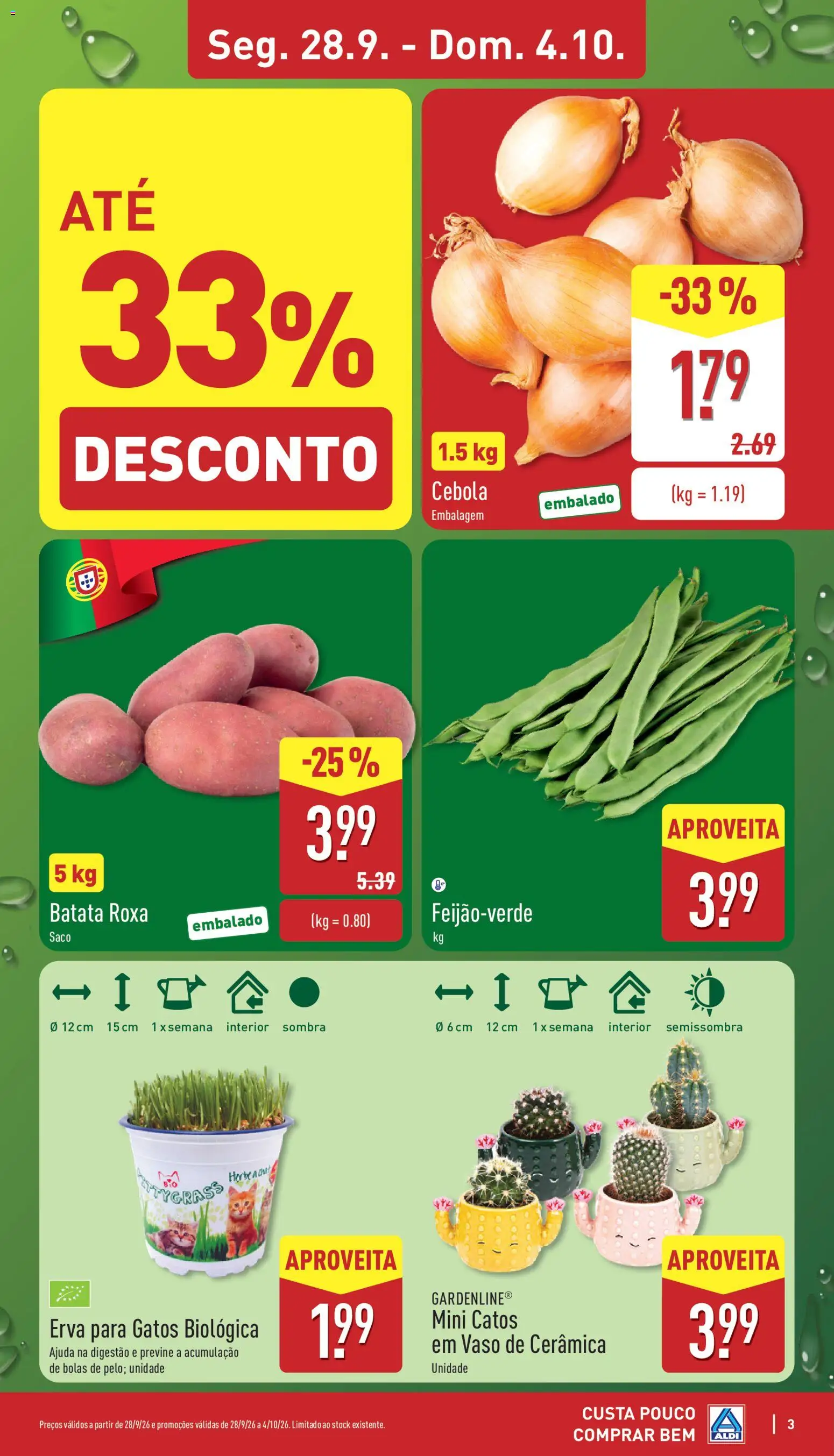 Aldi folheto │ válido de 28/09/2026 | Página: 3 | Produtos: Batata, Saco, Cebola, Vaso