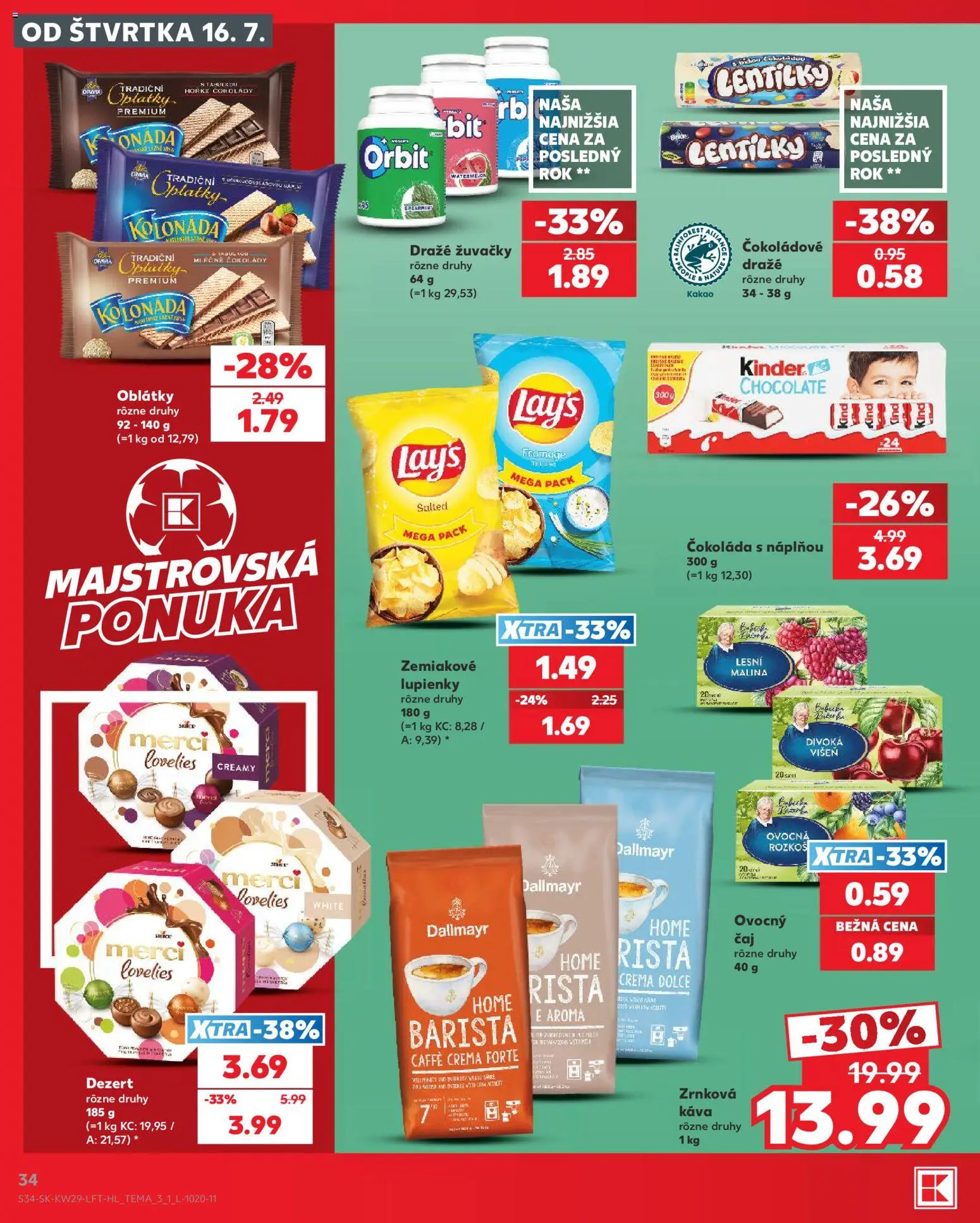 Nové Kaufland akcie – leták je platný od 16.07.2026 | Strana: 34 | Produkty: Barista, Merci, Čokoláda, Kakao
