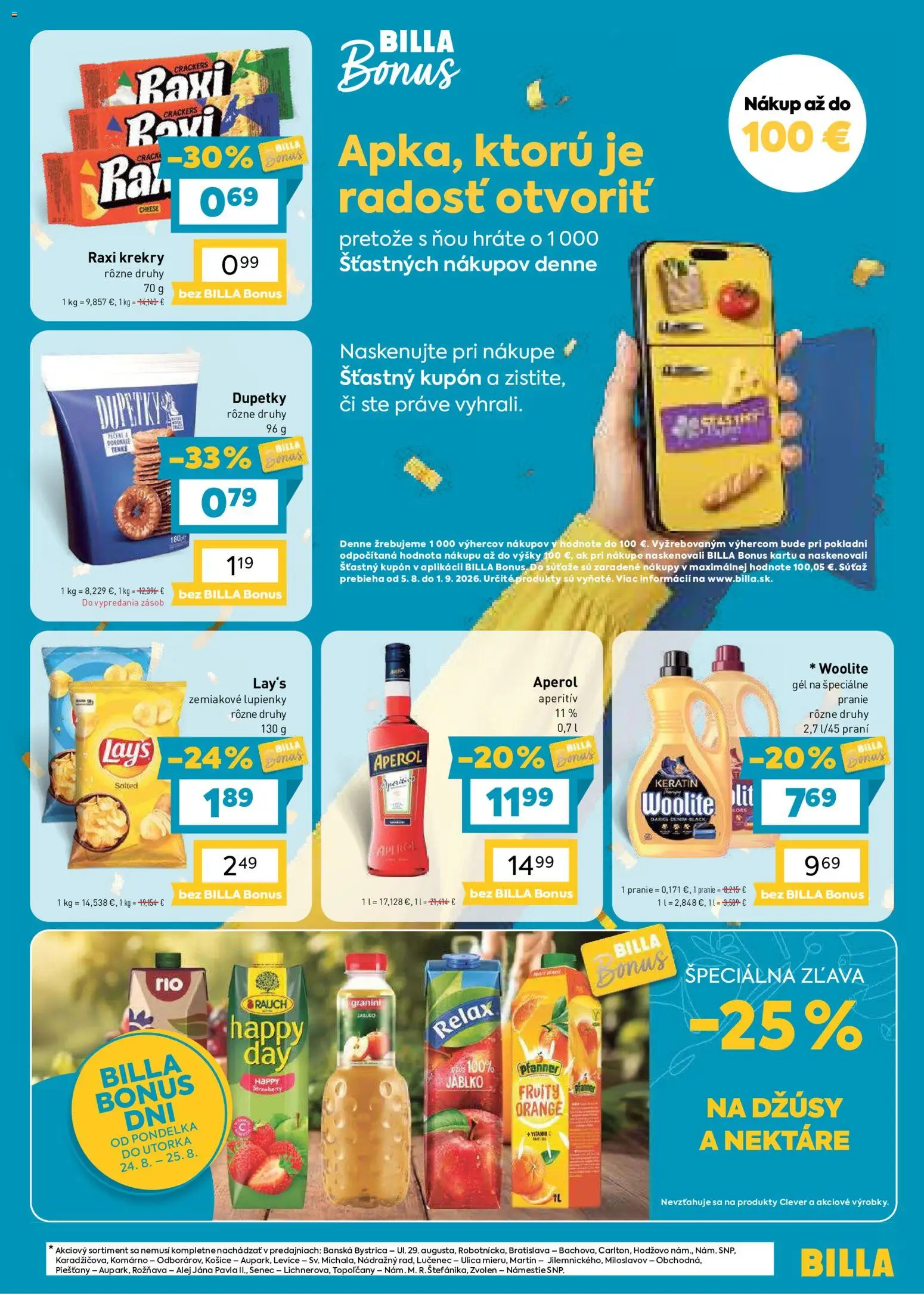 Nové Billa akcie – leták je platný od 19.08.2026 | Strana: 13 | Produkty: Krekry, Woolite, Aperitív, Aperol