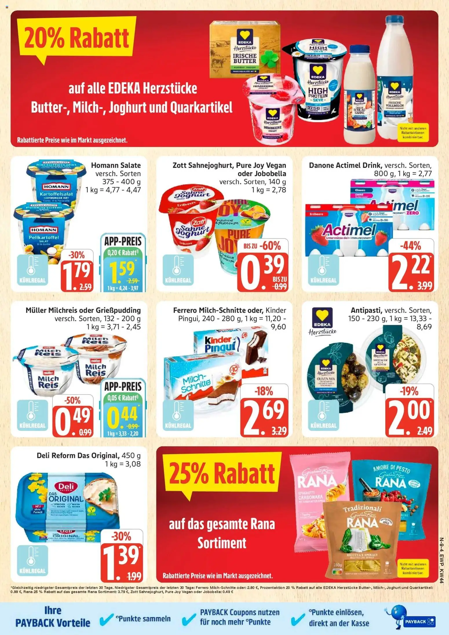 Edeka Prospekt Rostock (ab 26.10.2026) » Angebote Online | Seite: 9 | Produkte: Actimel, Salat, Ferrero milchschnitte, Deli reform