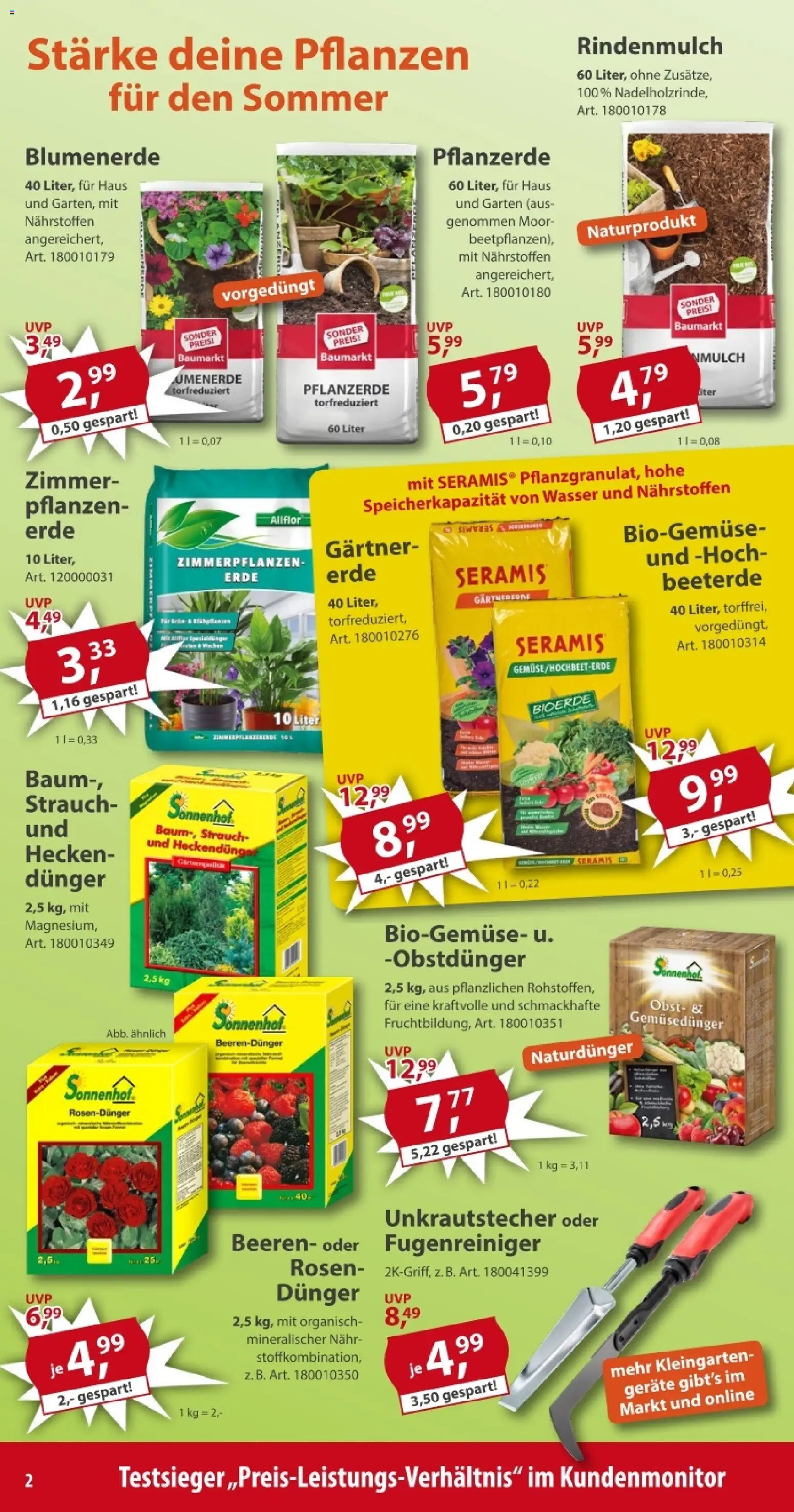 Sonderpreis Baumarkt Prospekt – gültig ab 01.08.2026 | Seite: 2 | Produkte: Rindenmulch, Blumenerde, Wasser, Obst