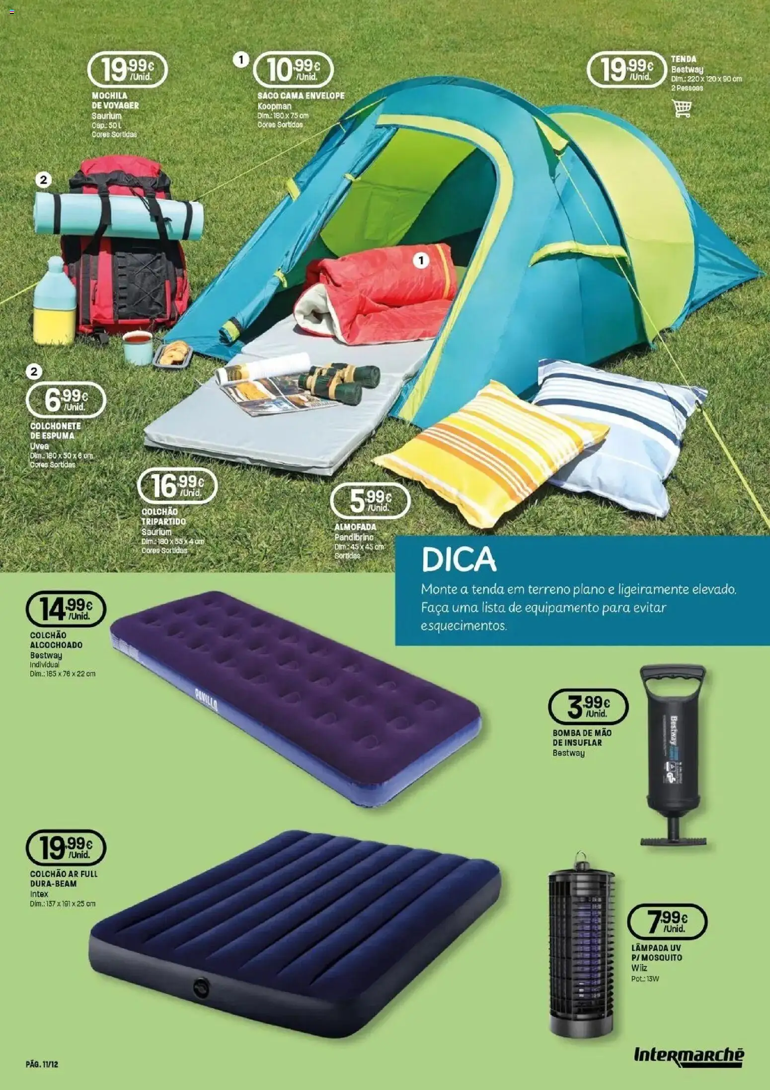 Intermarché O melhor no verão │ válido de 18/06/2026 | Página: 11 | Produtos: Mochila, Faca, Bomba de mão, Almofada
