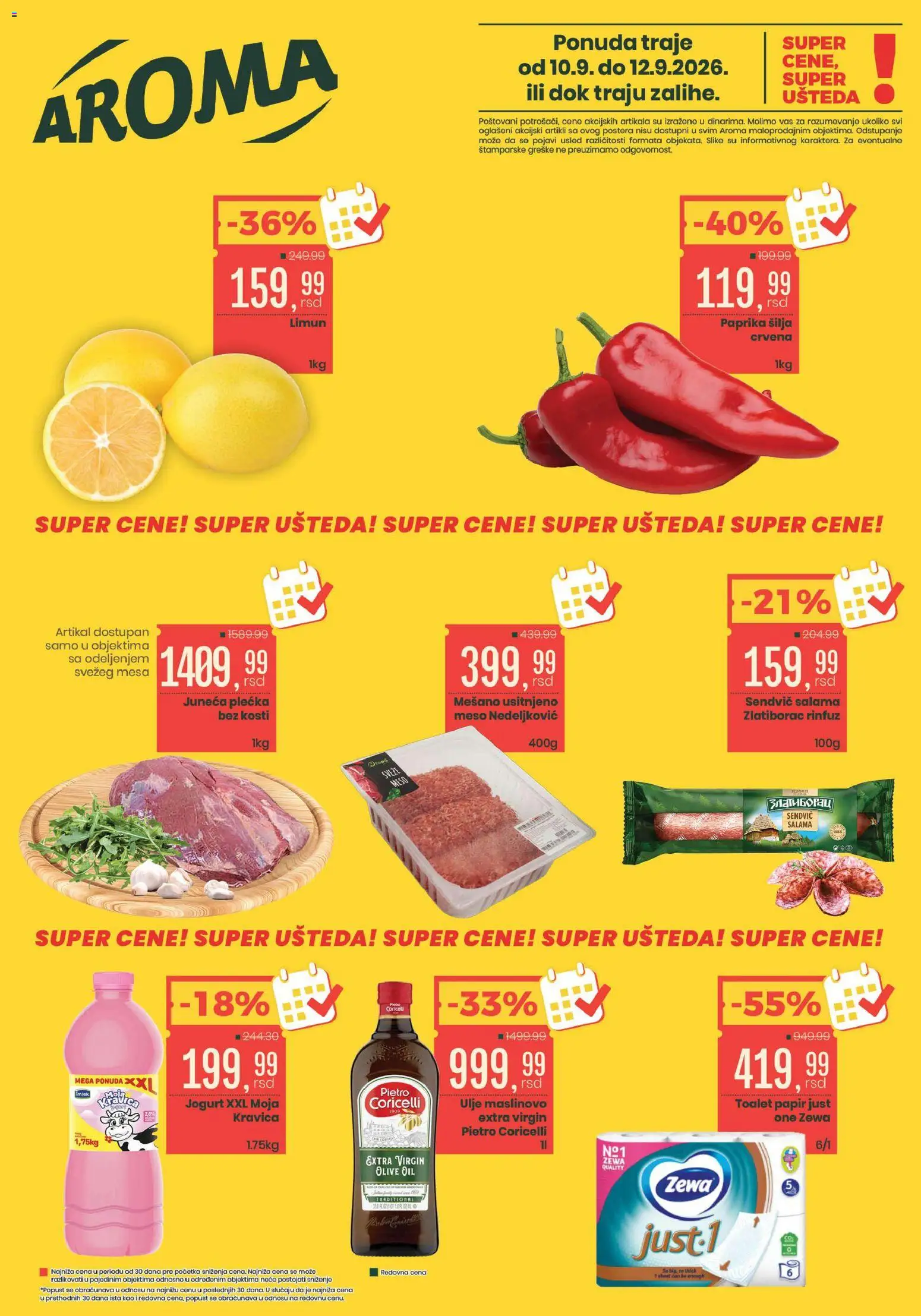 Aroma Market katalog - važi od 10.09.2026 | Strana: 1 | Proizvode: Paprika, Jogurt, Ulje, Salama
