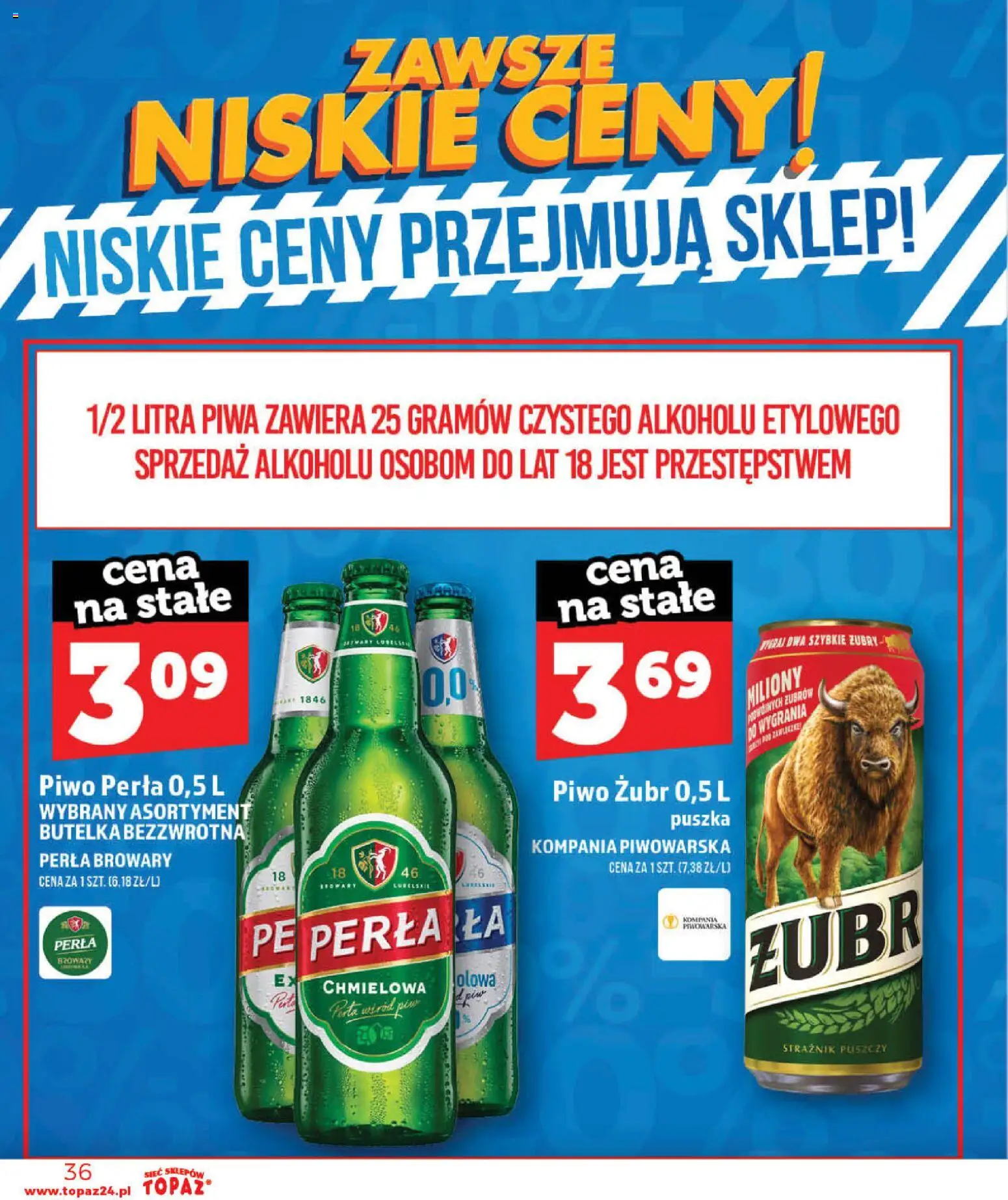 Topaz gazetka - Otwarcie Stoczek Łukowski od 30.05.2026 | Strona: 36 | Produkty: Piwo żubr, Piwo perła, Piwo