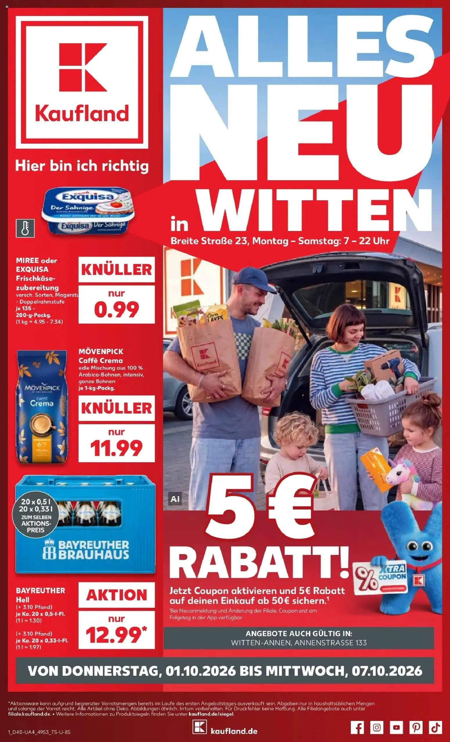 Prospekt Kaufland ab 01.10.2026 » Angebote Online zum Blättern | Seite: 1 | Produkte: Exquisa, Uhr, Frischkase