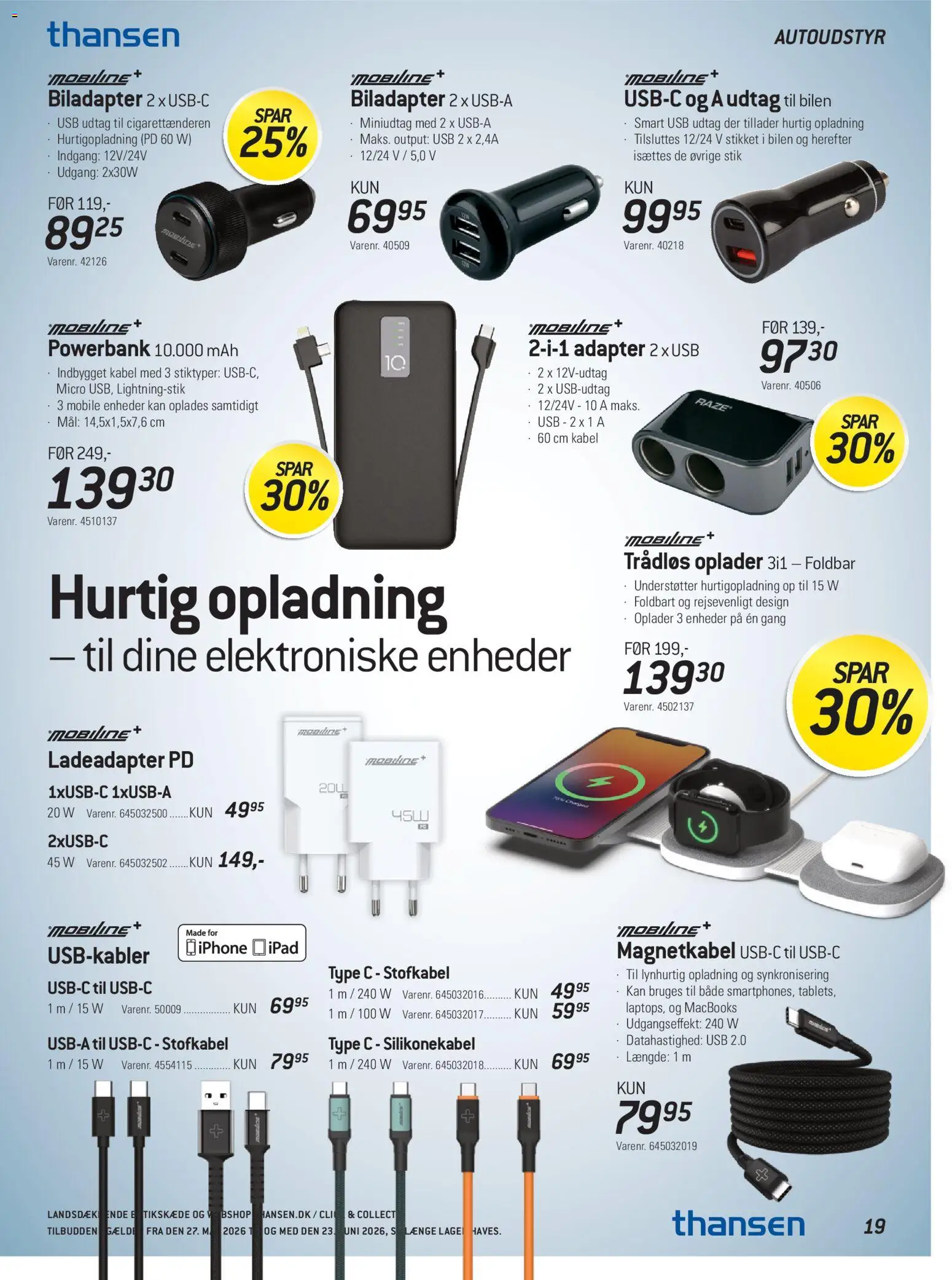 Thansen tilbudsavis – gyldig fra 27.05.2026 | Side: 19 | Produkter: Powerbank, Stik, USB, Kabel