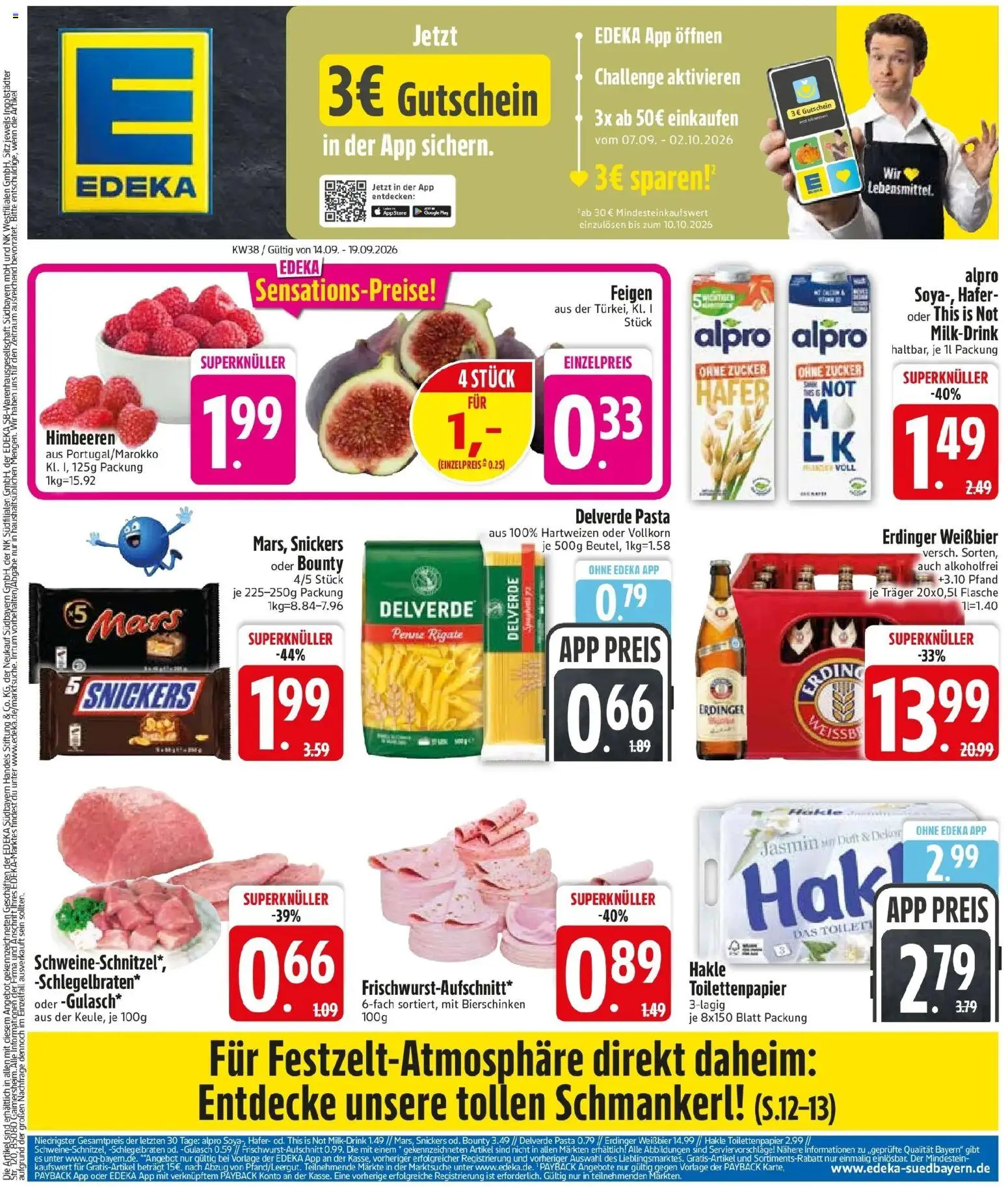 Edeka Prospekt Vilsbiburg (ab 14.09.2026) » Angebote Online | Seite: 3 | Produkte: Weißbier, Snickers, Pasta, Feigen