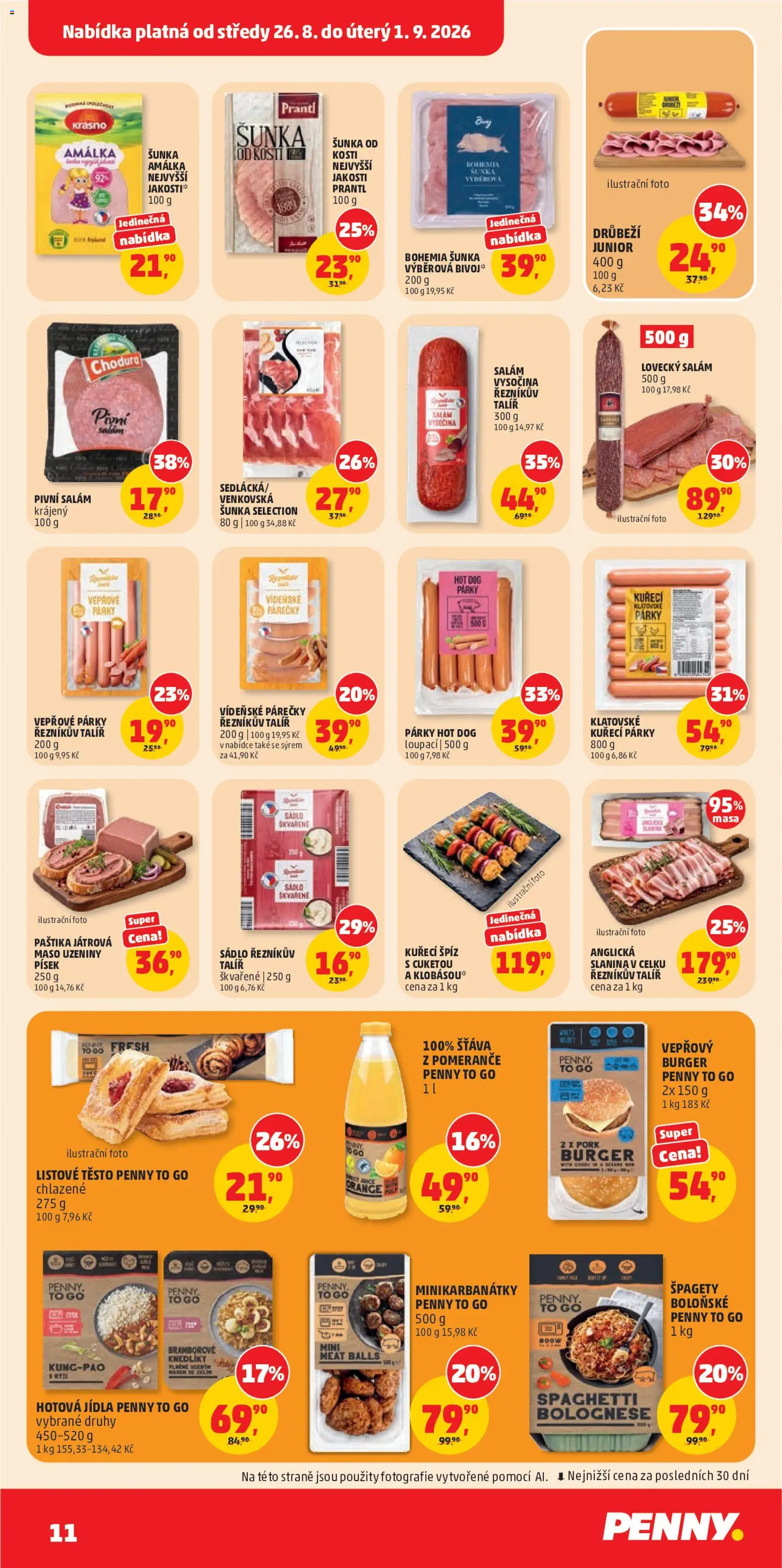 Penny Market leták od 26.08.2026 | Strana: 11 | Produkty: Šunka od kosti, Salám, Párky, Anglická slanina