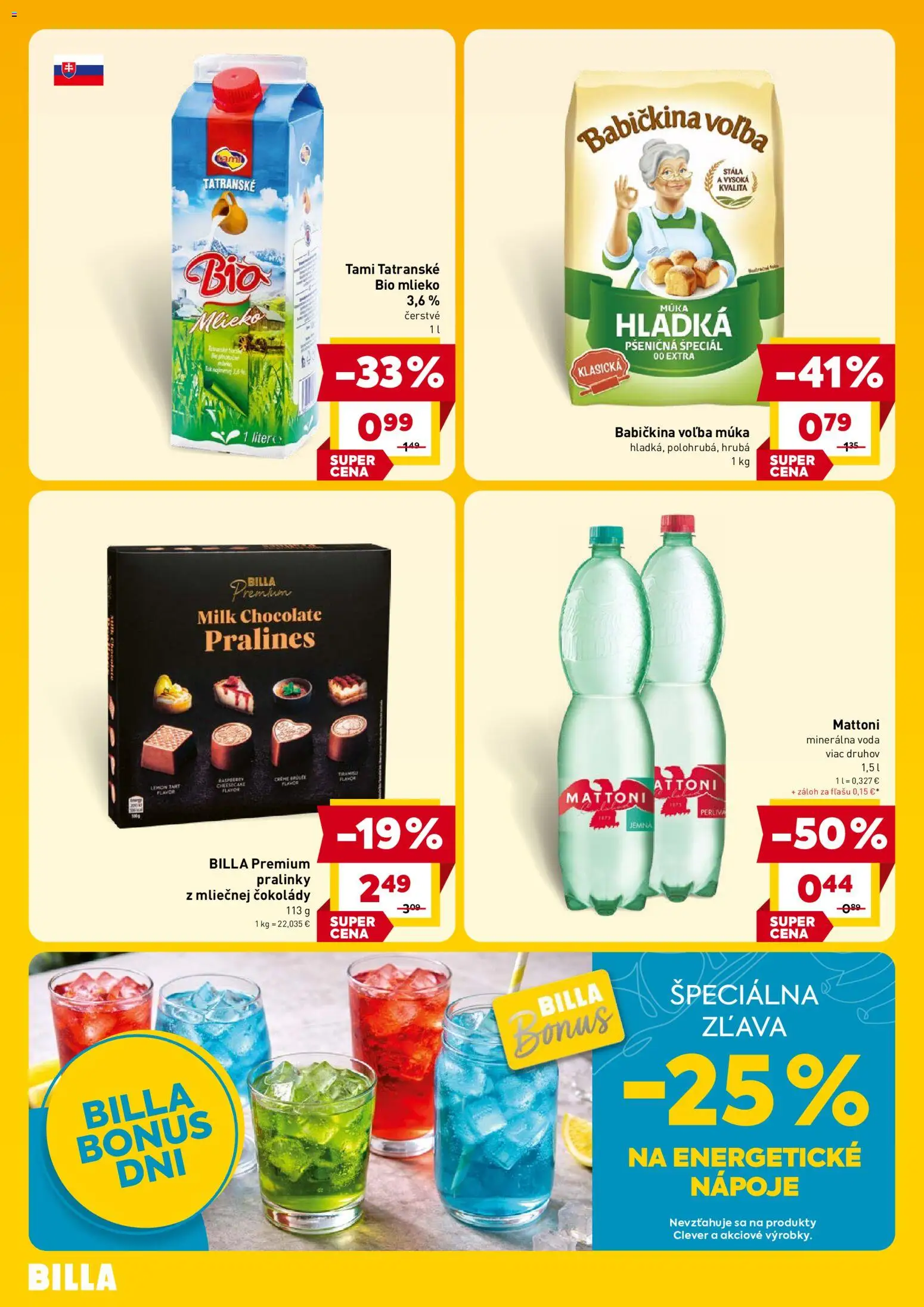 Nové Billa akcie – leták je platný od 01.07.2026 | Strana: 4 | Produkty: Mlieko, Múka, Voda, Minerálna voda