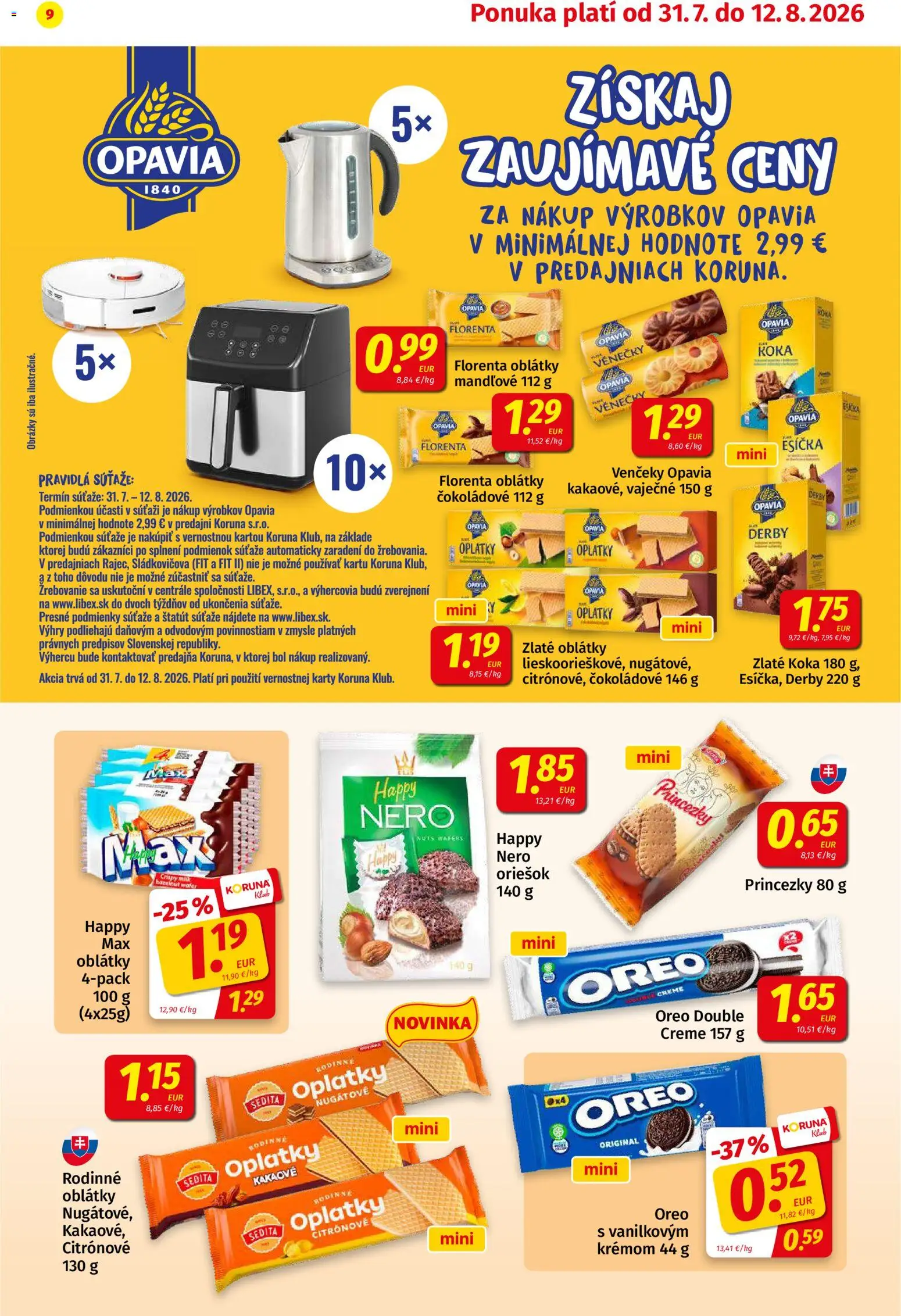 Nové Koruna akcie – leták je platný od 31.07.2026 | Strana: 9 | Produkty: Venčeky, Oblátky, Oreo