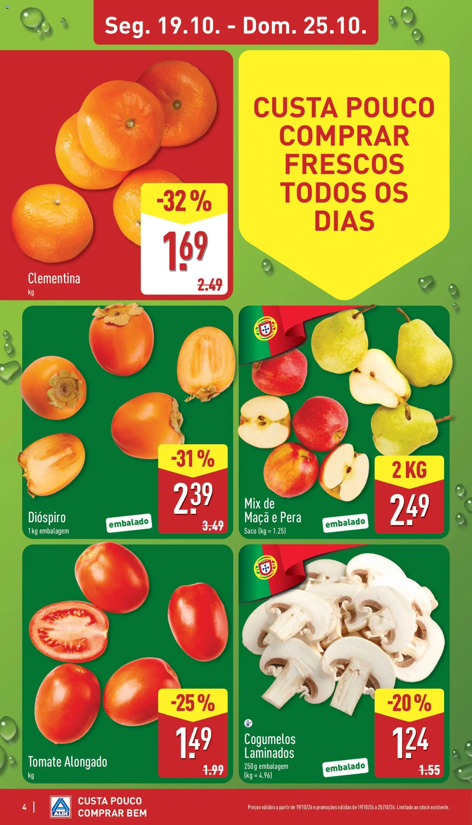 Aldi folheto │ válido de 24/10/2026 | Página: 4 | Produtos: Saco, Dióspiro, Tomate, Cogumelos