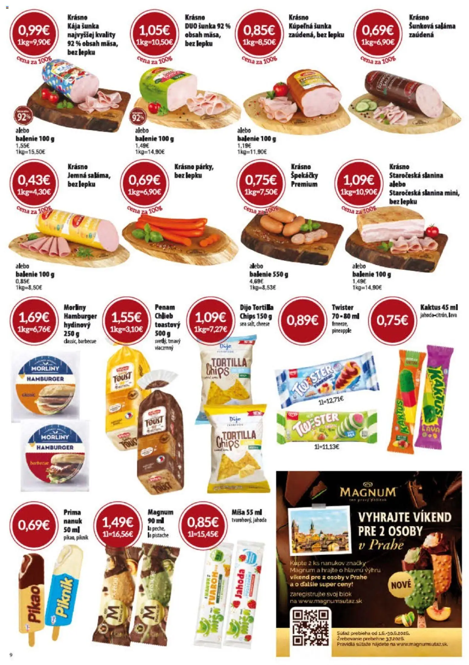 Nové KARMEN CBA akcie – leták je platný od 04.06.2026 | Strana: 9 | Produkty: Kúpelňa, Chlieb, Saláma, Šunka