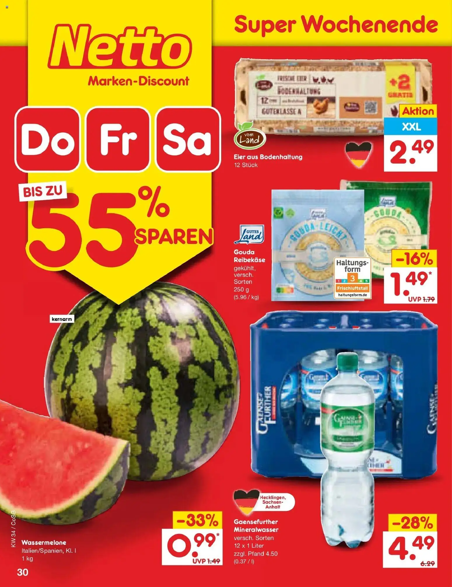 Netto Marken-Discount Prospekt Bitterfeld-Wolfen – gültig ab 17.08.2026 | Seite: 48 | Produkte: Eier, Gouda, Mineralwasser, Wassermelone