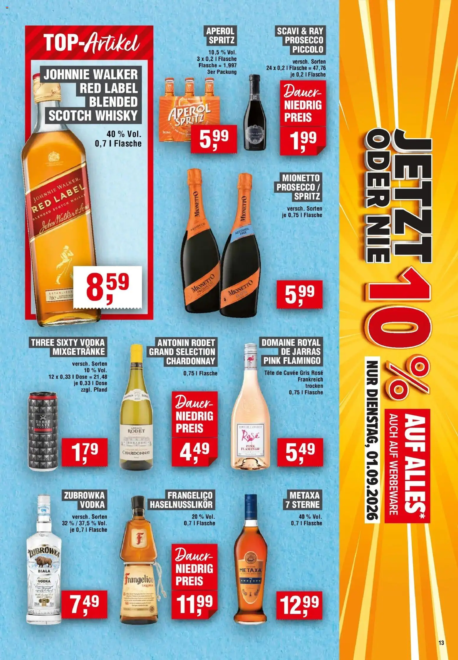 Edeka Prospekt Heilbronn – gültig ab 27.08.2026 | Seite: 13 | Produkte: Whisky, Metaxa, Aperol, Johnnie walker