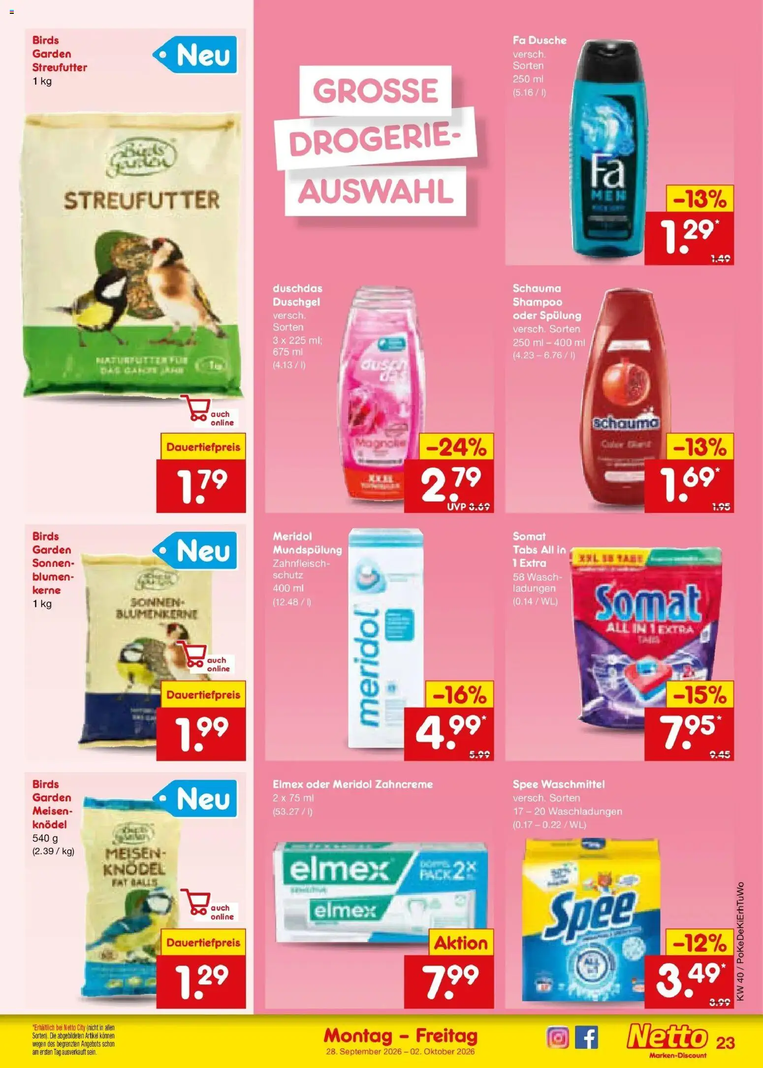 Netto Marken-Discount Prospekt Bad Friedrichshall – gültig ab 28.09.2026 | Seite: 33 | Produkte: Dusche, Blumen, Duschgel, Spee