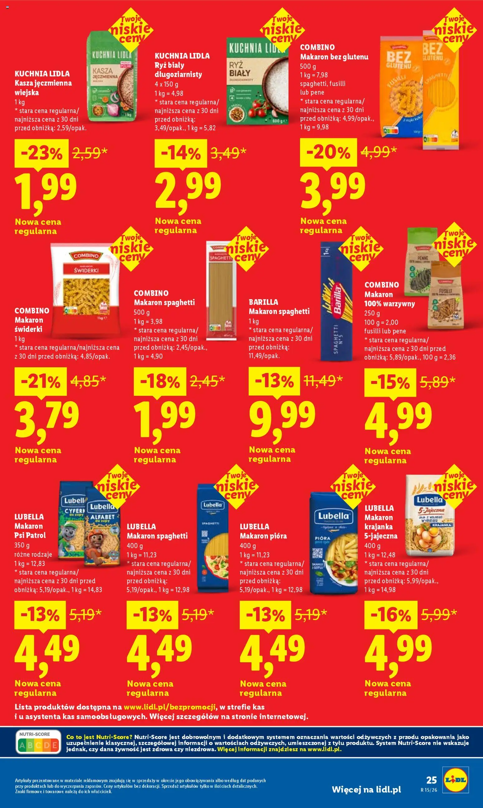 Lidl gazetka od 13.04.2026 | Strona: 25 | Produkty: Kasza, Kasza jęczmienna, Makaron Barilla, Makaron spaghetti