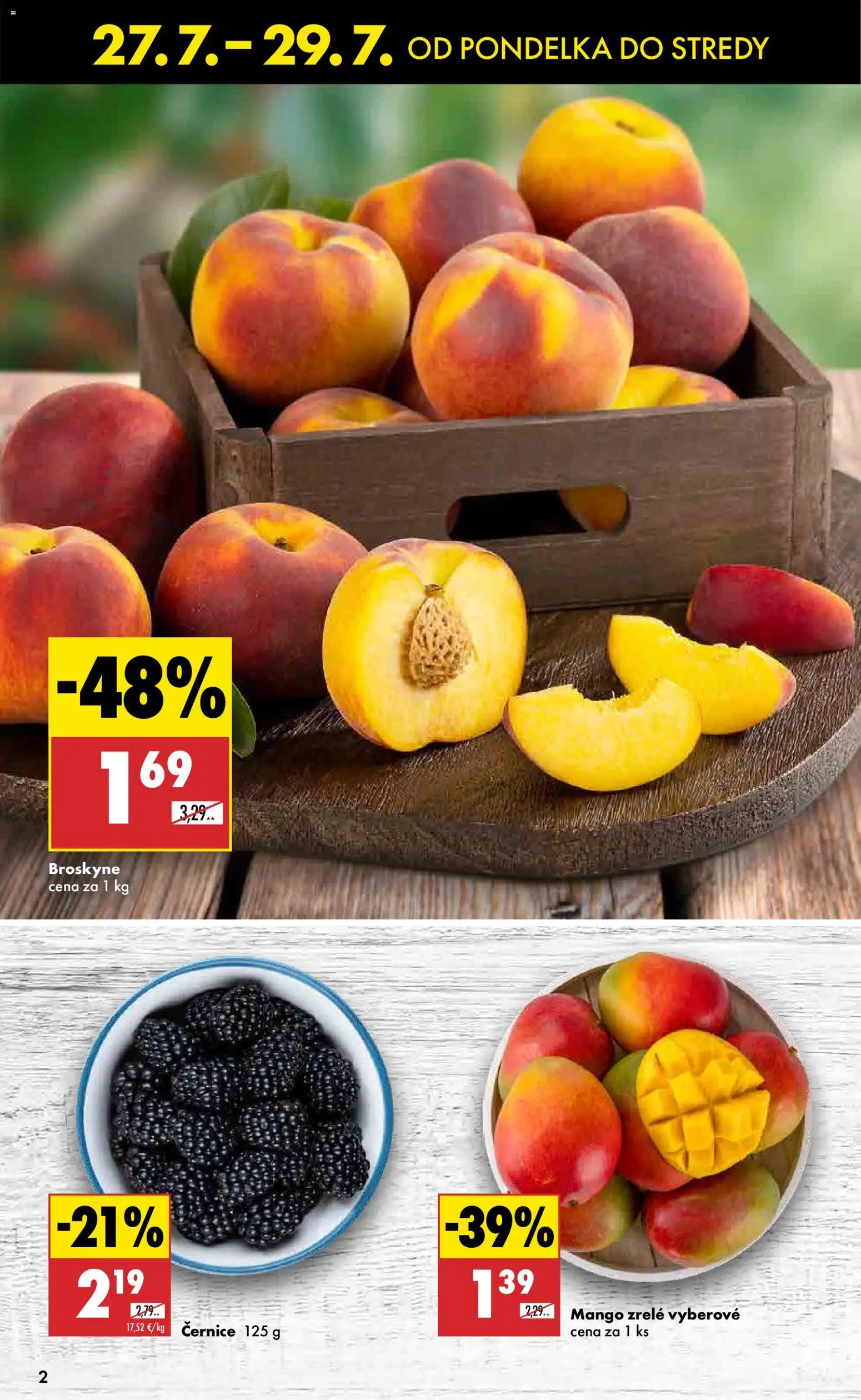 Nové Biedronka akcie – leták je platný od 27.07.2026 | Strana: 2 | Produkty: Mango, Broskyne