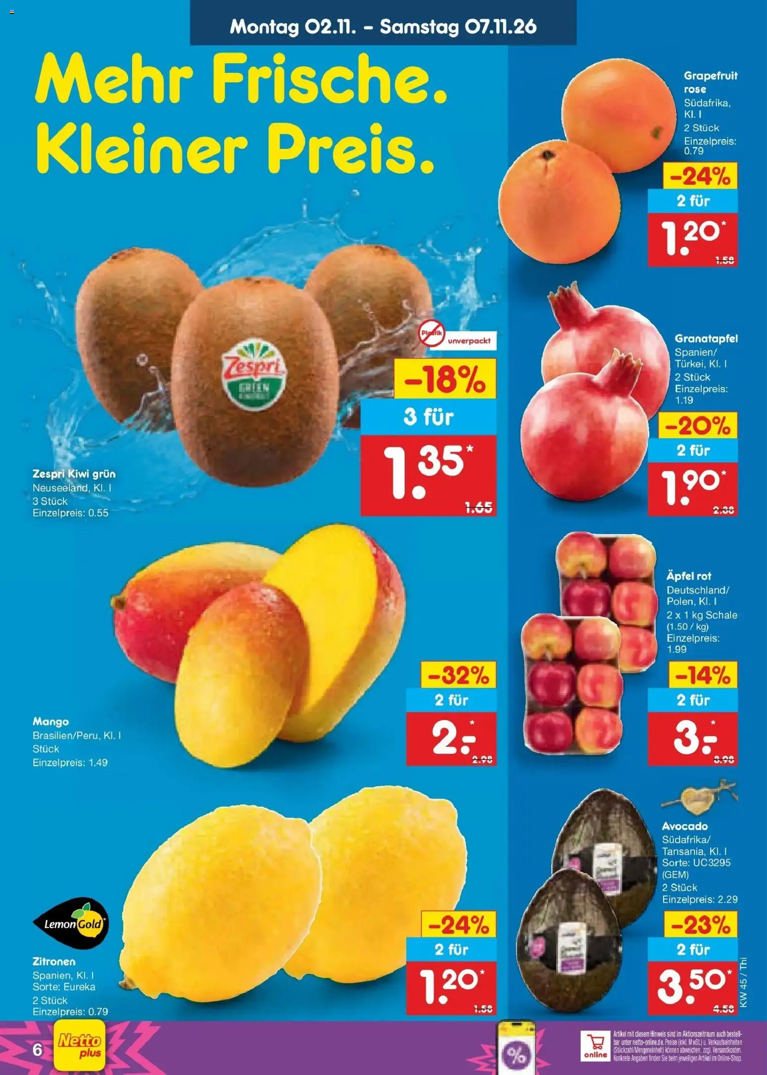 Netto Marken-Discount Prospekt Thiendorf – gültig ab 02.11.2026 | Seite: 14 | Produkte: Granatapfel, Äpfel, Grapefruit, Zitronen