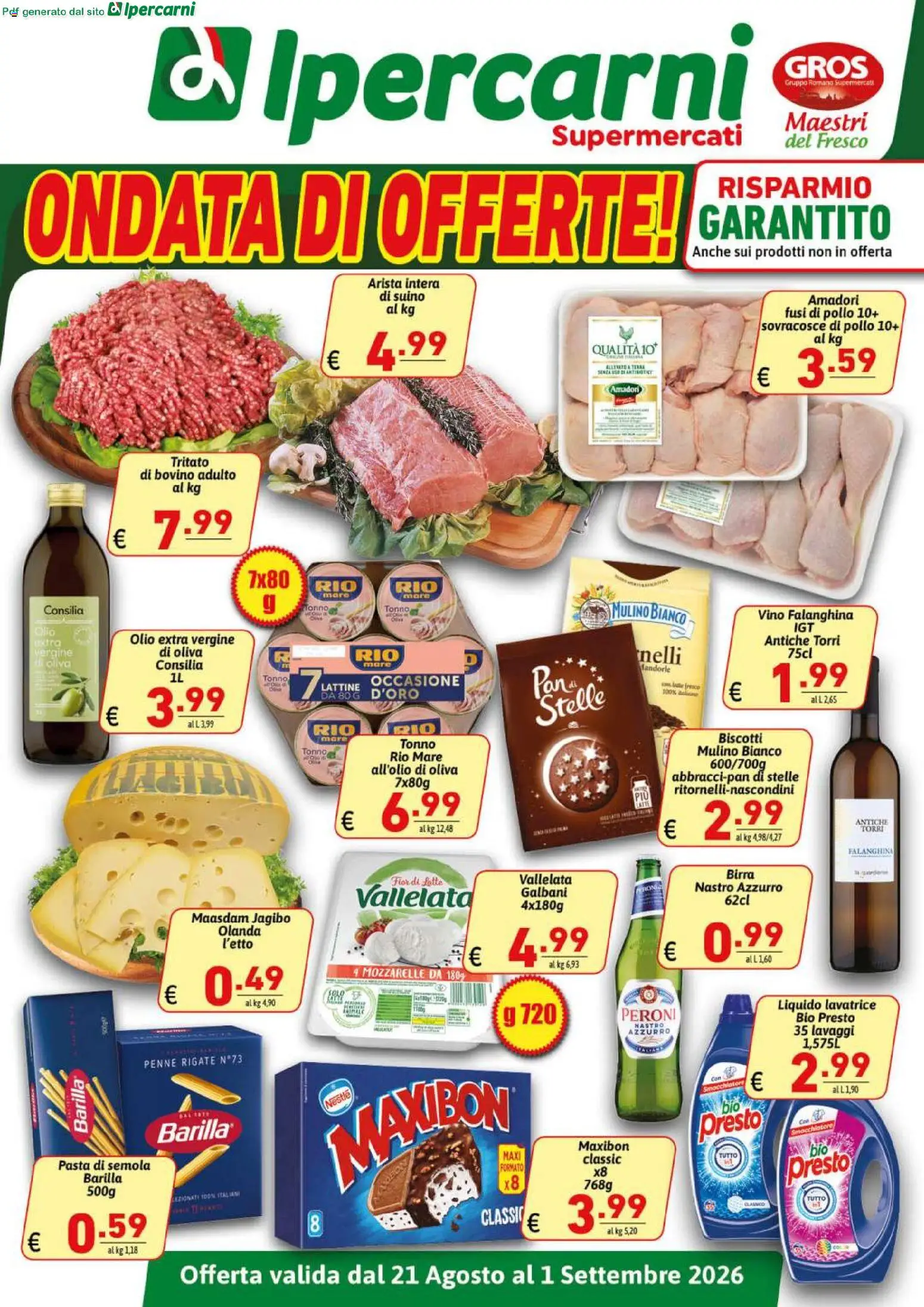Volantino Ipercarni del 21/08/2026 | Pagina: 1 | Prodotti: Pollo, Biscotti, Pasta di semola, Olio extra vergine