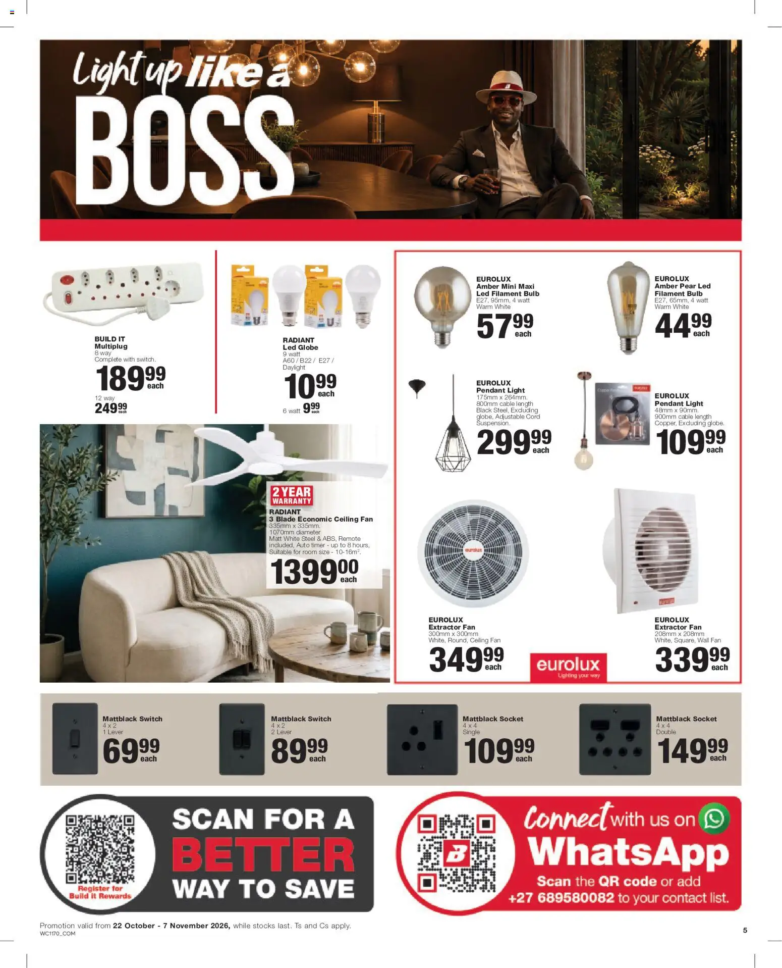 New Build It catalogue – valid from 22/10/2026 | Page: 5 | Products: Cable, Globe, Fan, Remote