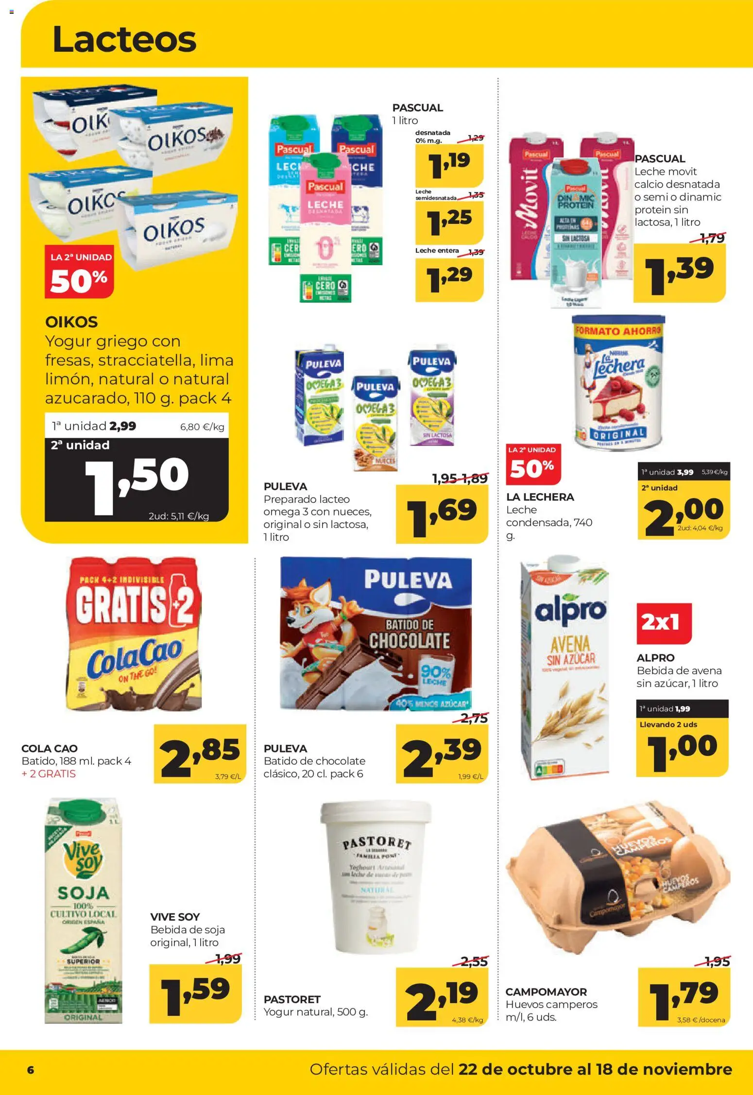 Alimerka folleto Asturias │ válido desde el 22/10/2026 | Página: 6 | Productos: Yogur, Huevos, Chocolate, Bebida de avena